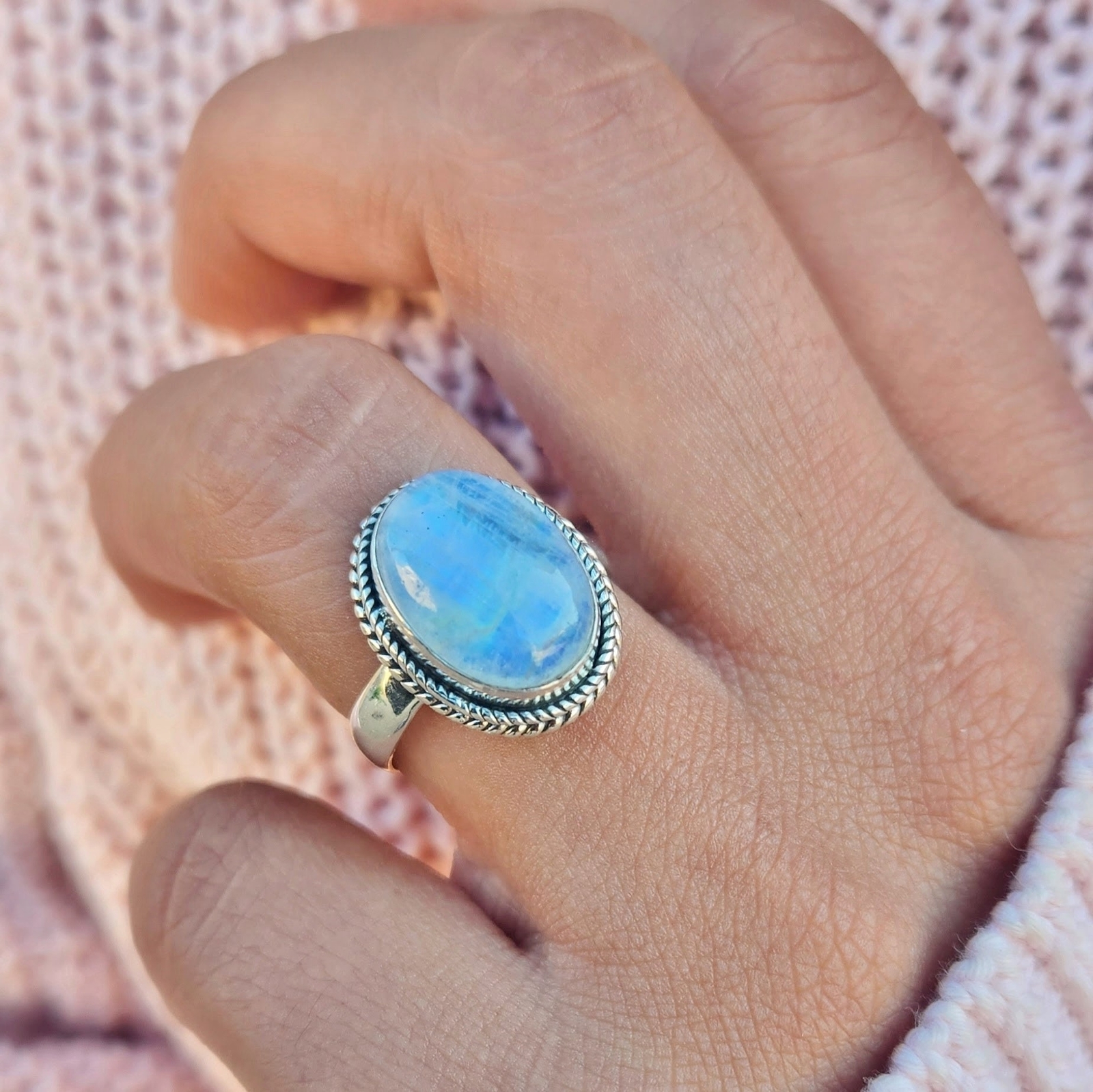 Genuine Moonstone Ring 925 Sterling Silver Statement Ring Ships From USA