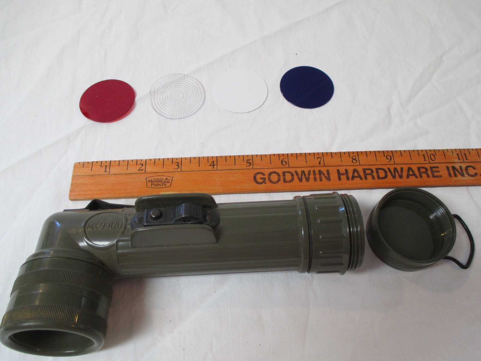 US Military Fulton MX-991/U Angle Head Flashlight w/Lenses & Spare Bulb