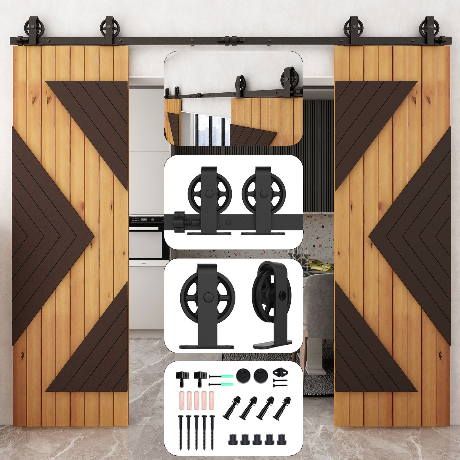 4FT-20FT Medium Wheel Roller Sliding Barn Door Hardware Kit Single/Double Door