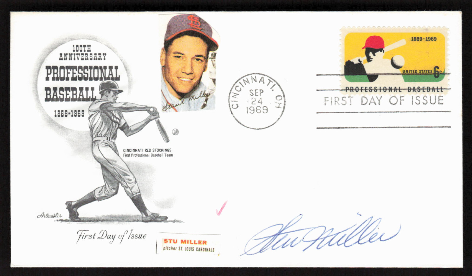 STU MILLER Signed FDC Stamp Baseball Envelope St. Louis Cardinals Cachet Auto