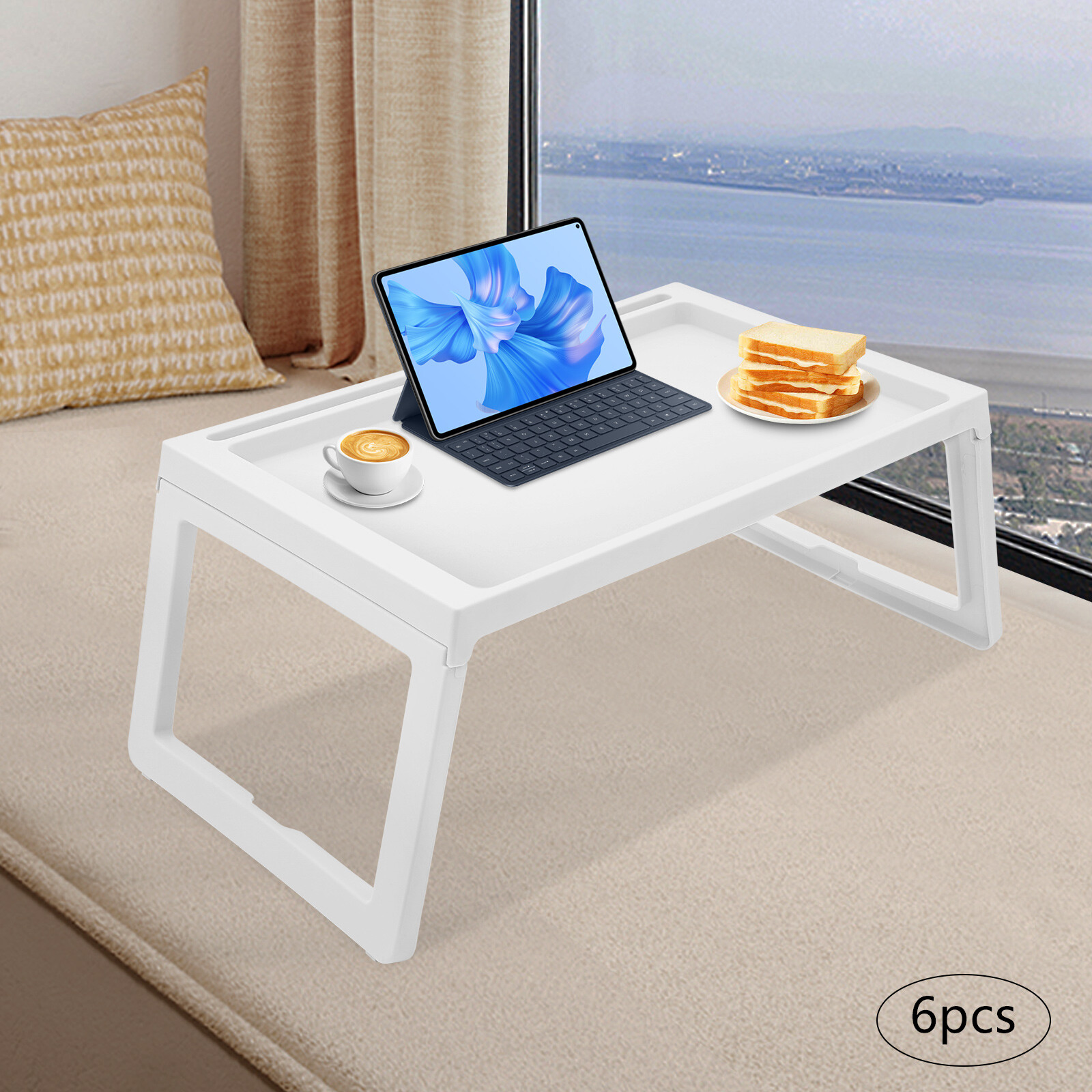 6 PCS White Foldable Laptop Desk Tray Folding Table Freestanding Lap Desks