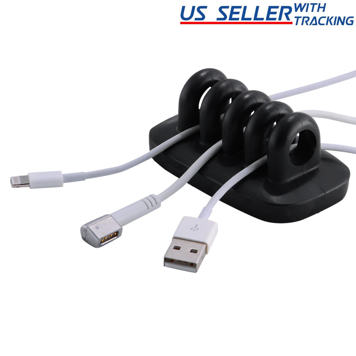 Cable Clip Holder Weighted Desktop Cord Management Fixture (Black)