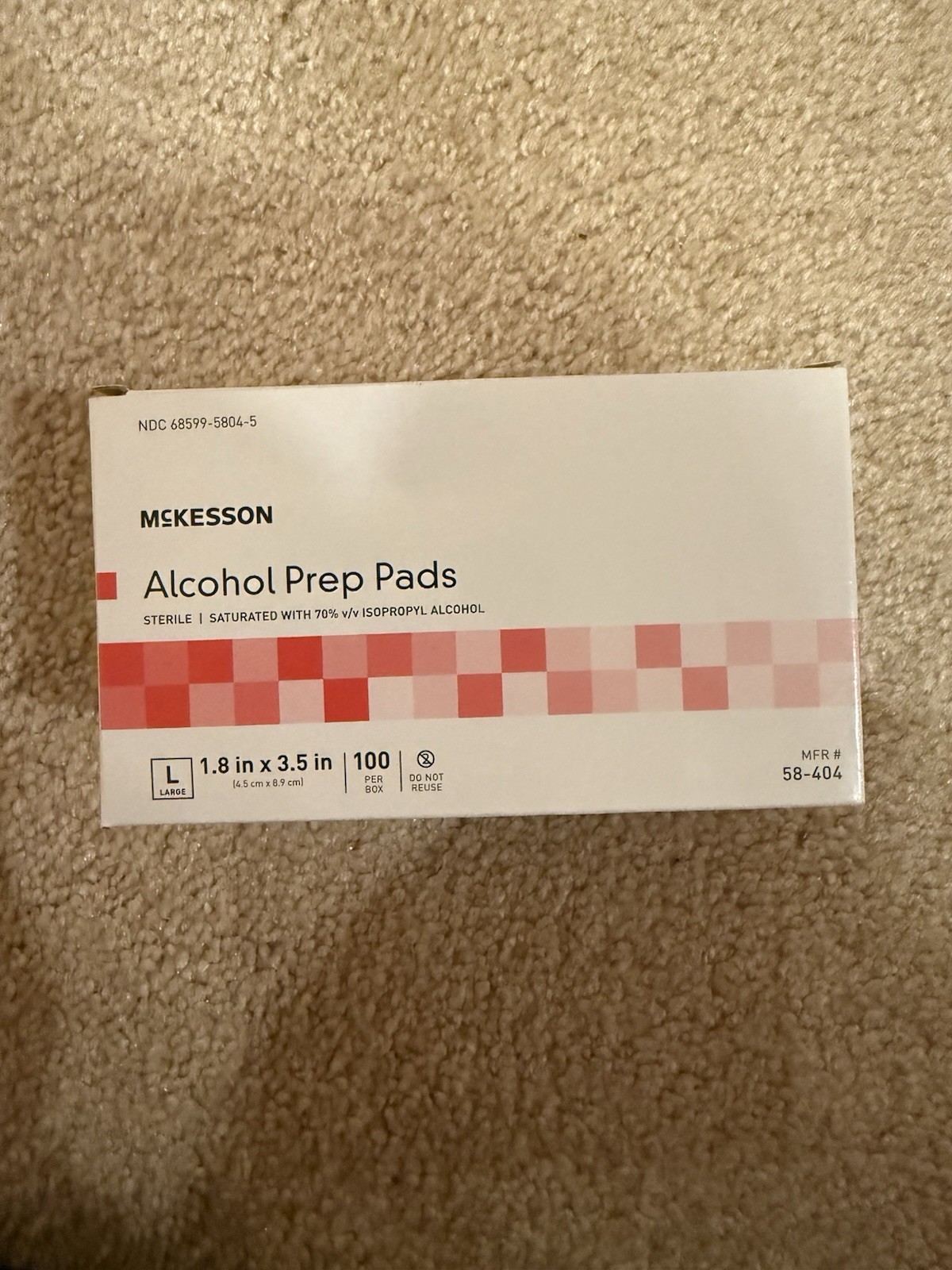 McKesson Large Alcohol Prep Pad - 100 Per Box (pack of 5 boxes) = 500