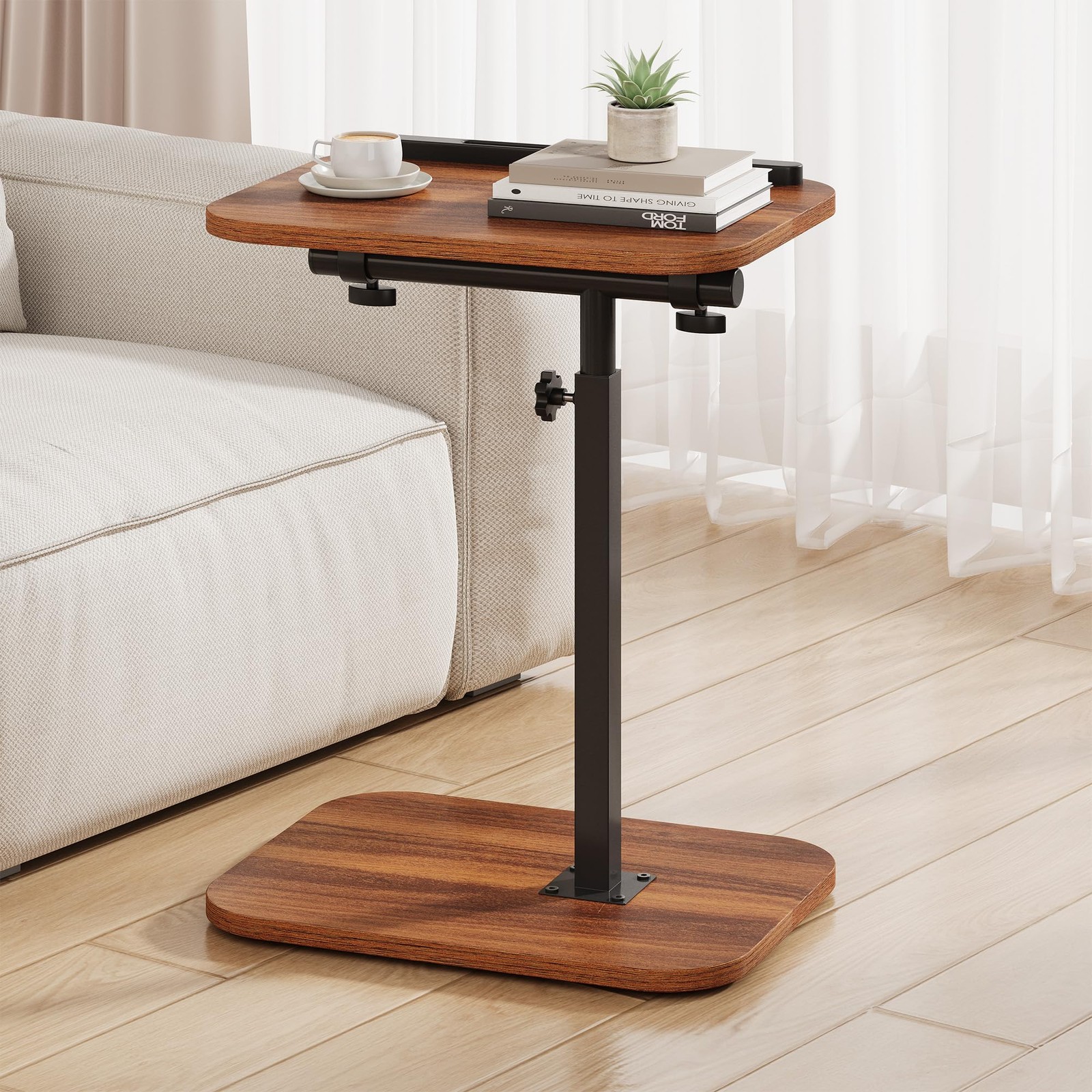 TV Tray Table, Adjustable Height, Flip-Top, Snack Side Table with 360° Swivel...