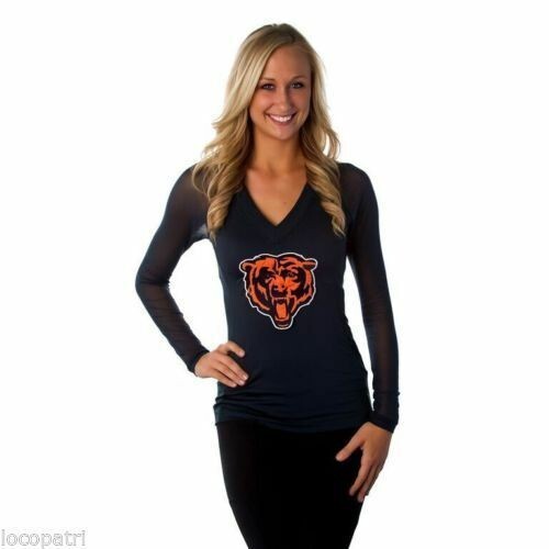 All Sport Couture NFL Womens Chicago Bears Wildkat Dark Navy Shirt NWT XS, M, L