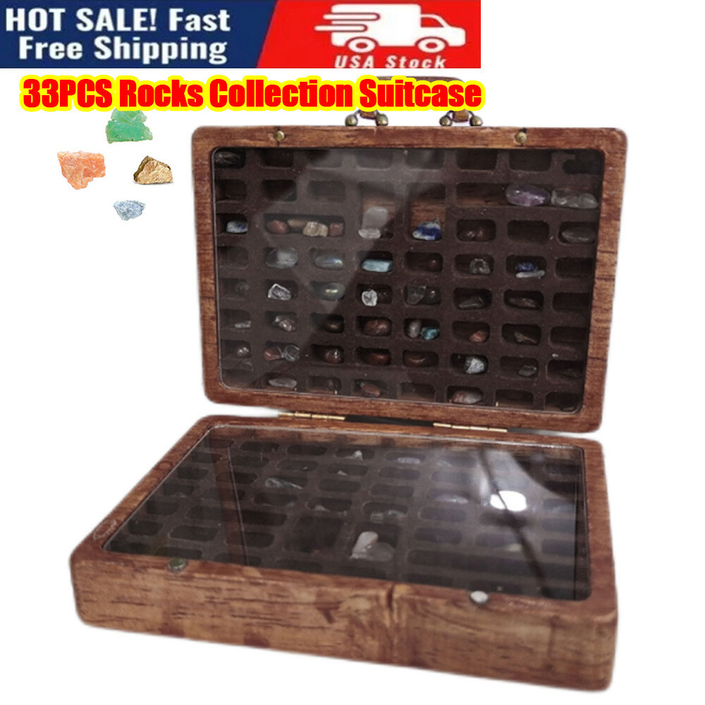 33 Cavity Crystal Box Stone Rock Mineral Collection Of Stones In A Suitcase