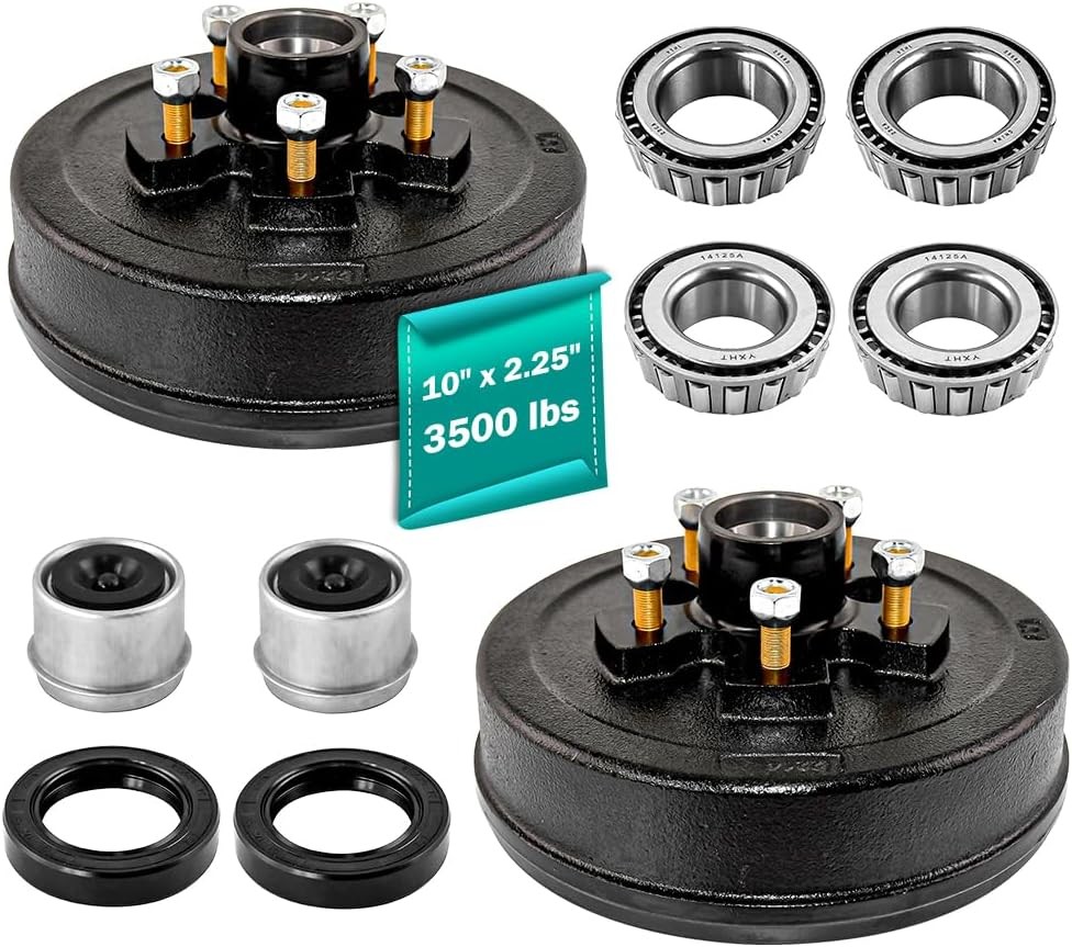 10" x 2-1/4" Trailer Brake Drum Kit 5-Bolt Heavy Duty 3500 LBS Hub L68149 L44649
