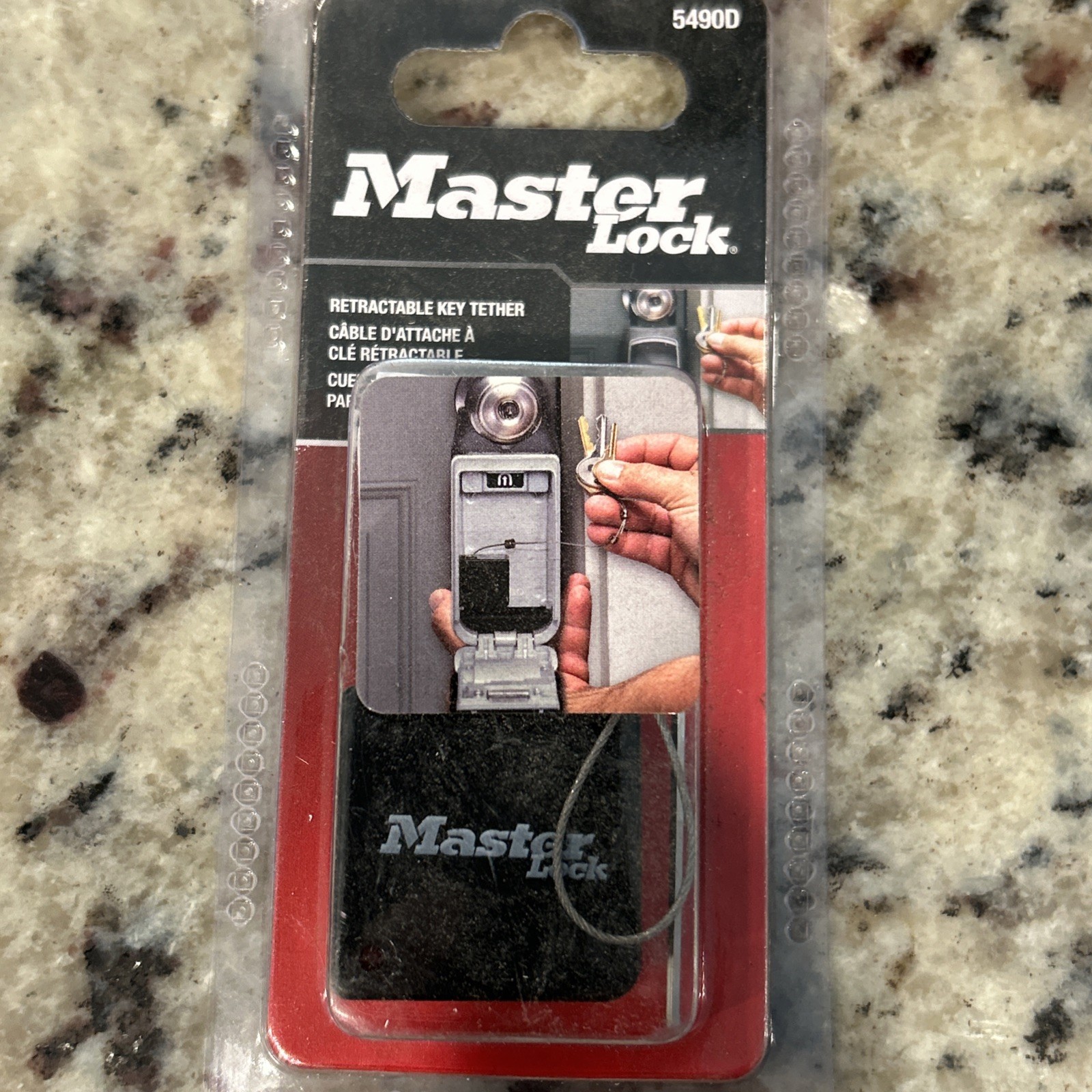 Retractable Key Safe Tether, Master Lock 5490D, 36" Long, Black, Secure Acc