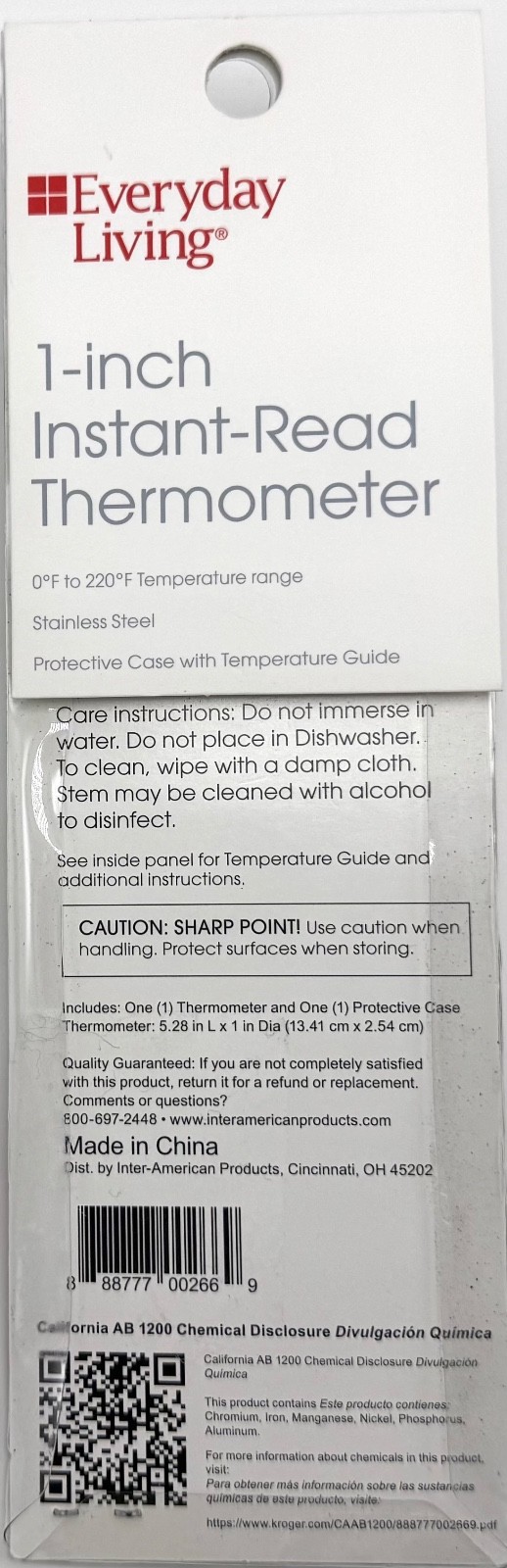 Everyday Living 1-In. Stainless Steel Meat Thermometer NSF Certified