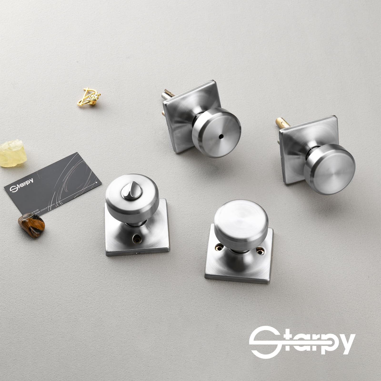 STARPY Brushed Nickel Door Knobs with Square 1-Privacy,