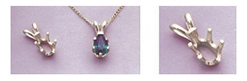 Solid Sterling Silver Pear 6-Prong Pre-Notched Pendant Setting (8x5mm-10x7mm)