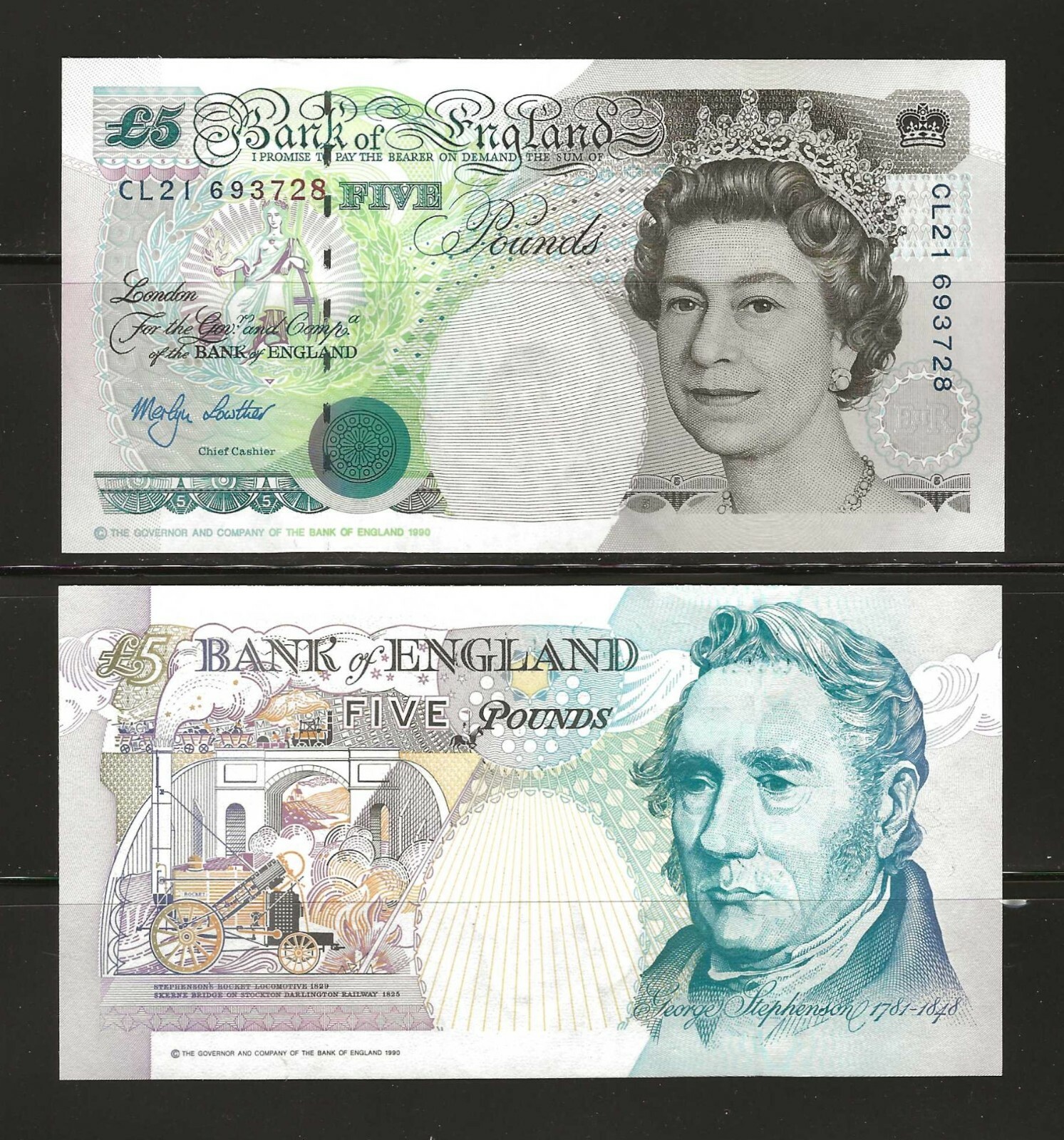 GREAT BRITAIN 5 Pounds 1990 (1999), ENGLAND, B380cs P-382c Lowther, UNC, QEII
