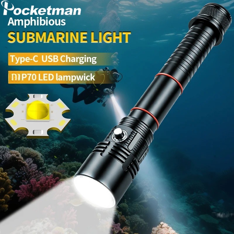 Diving Flashlight TYPE-C Charging Underwater Lamp Professional Scuba Diving