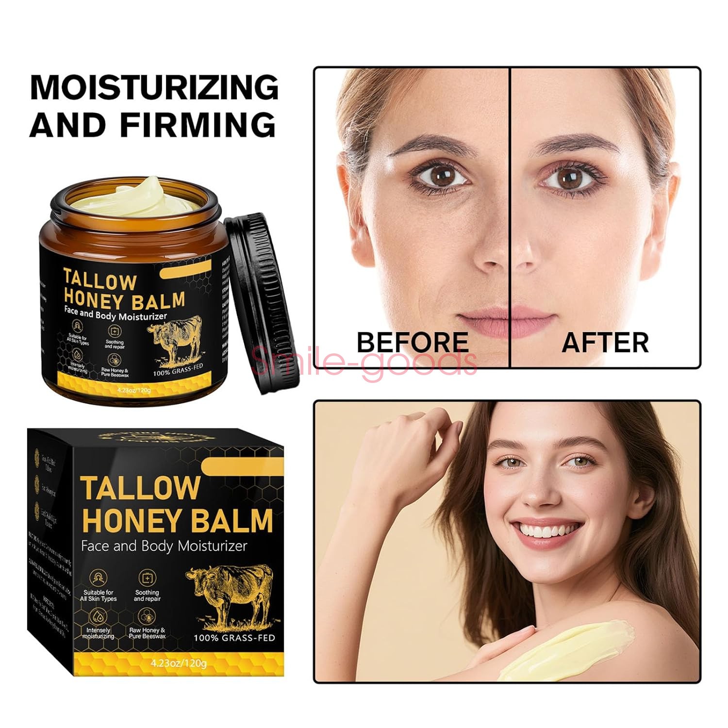 Beef Tallow for Skin, Tallow and Honey Balm for Face, Organic Grass-fed Beef