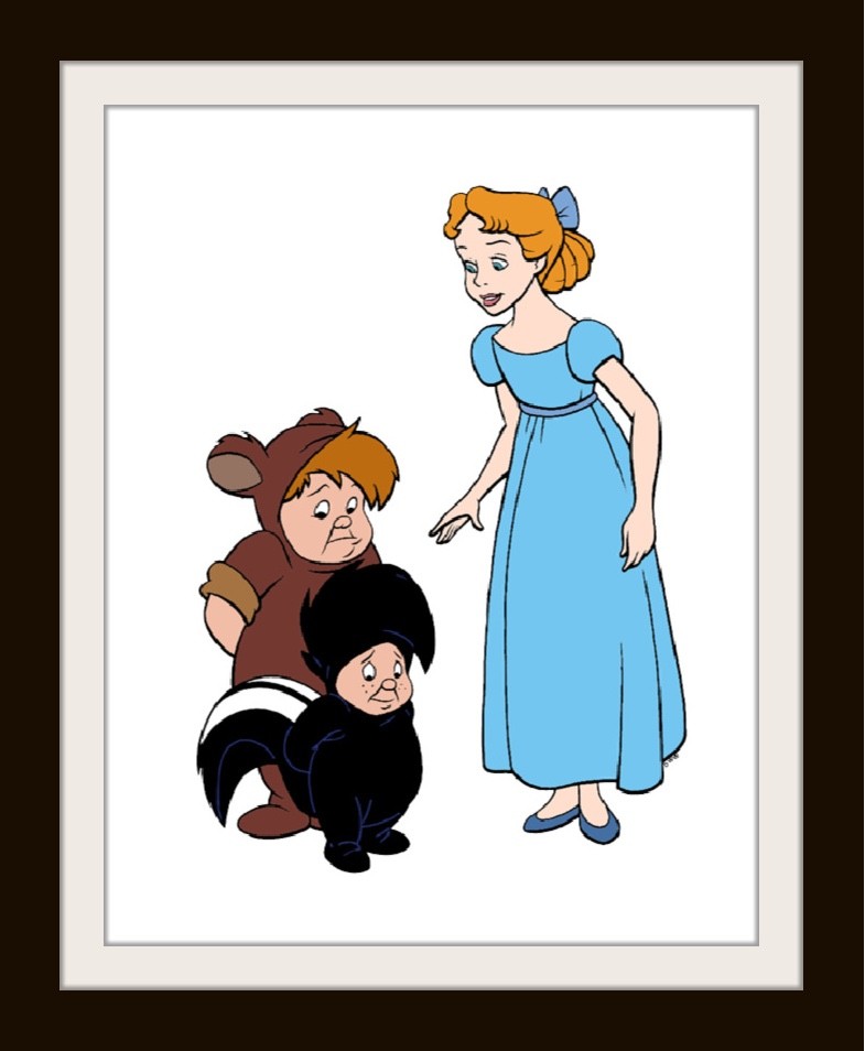 DISNEY'S WENDY DARLING WITH TWO OF THE LOST BOYS FROM THE 1953 MOVIE "PETER PAN"