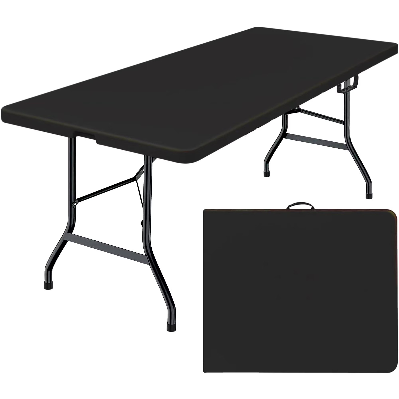 Leumius 6 Foot Folding Table, Fold-in-Half Plastic Table, Indoor Outdoor, Black