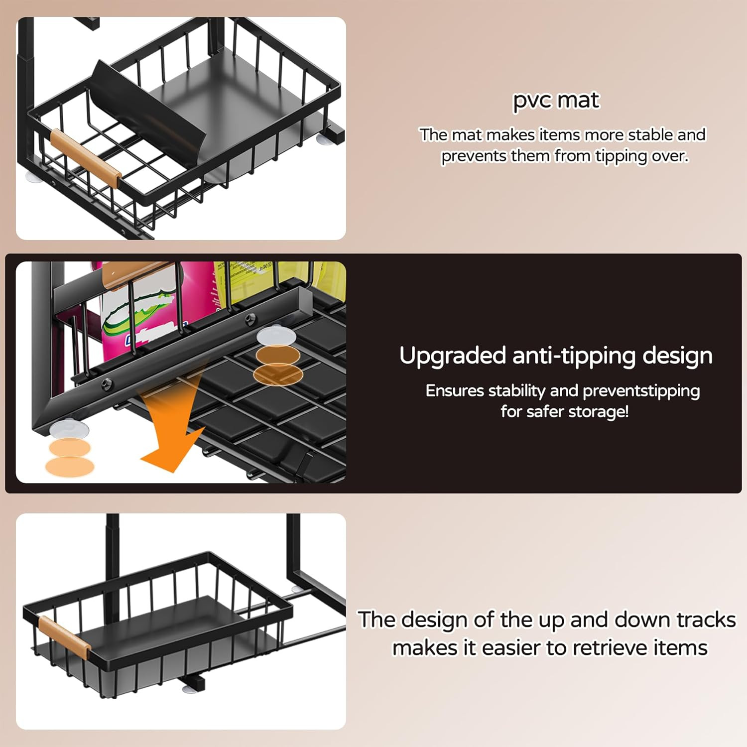 under Sink Organizer, 2 Pack 2 Tier Expandable Height (13.2" - 17.2") Pull Out K