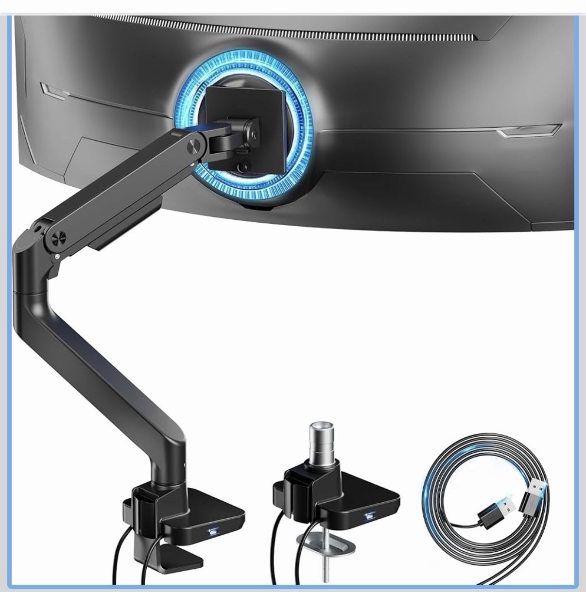 ARES WING Ultrawide Monitor Arm 17-49in Heavy Duty Gas Spring USB A C Mount New