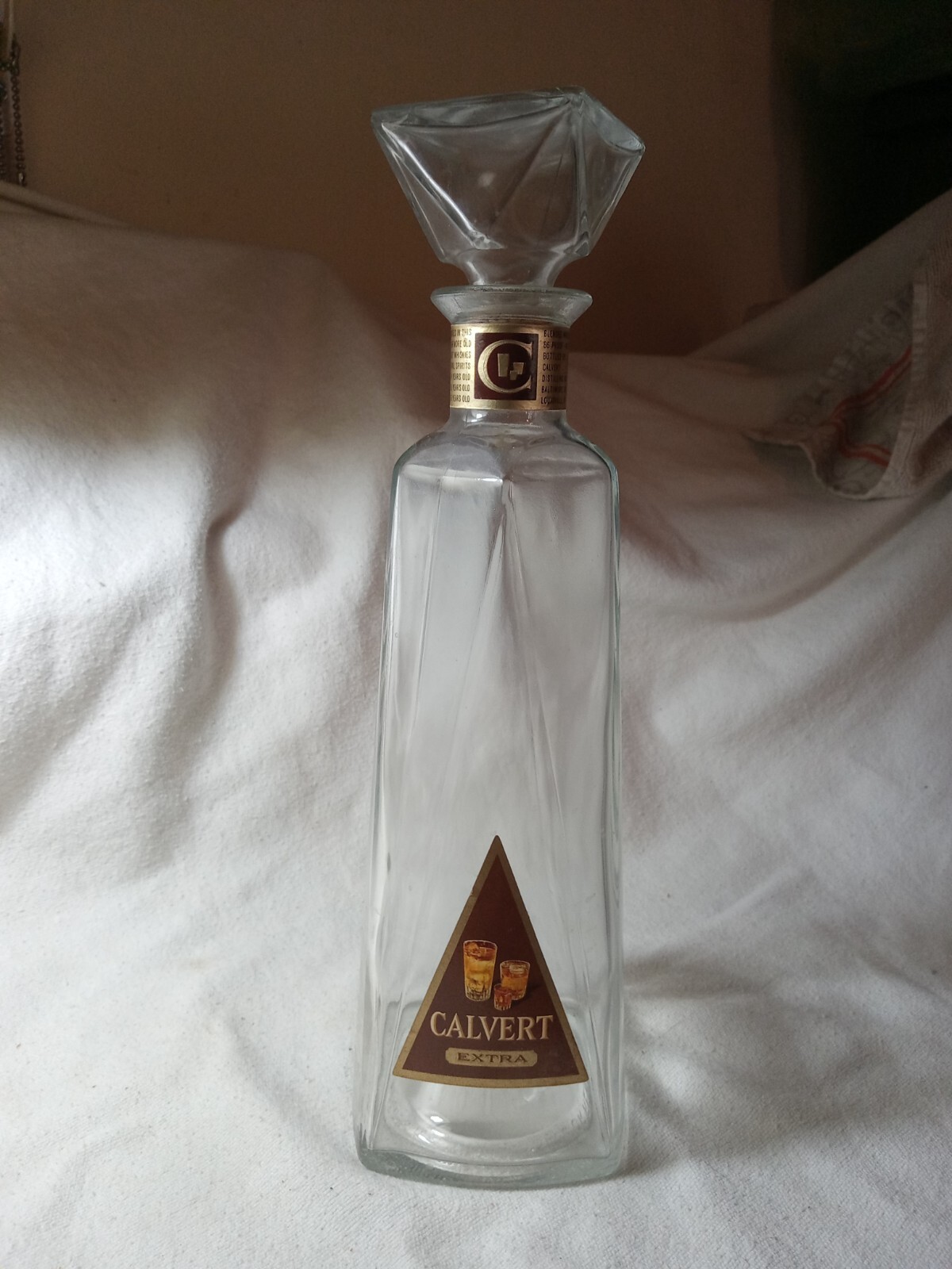 Vintage Calvert Extra Whiskey Decanter Clear Glass Bottle