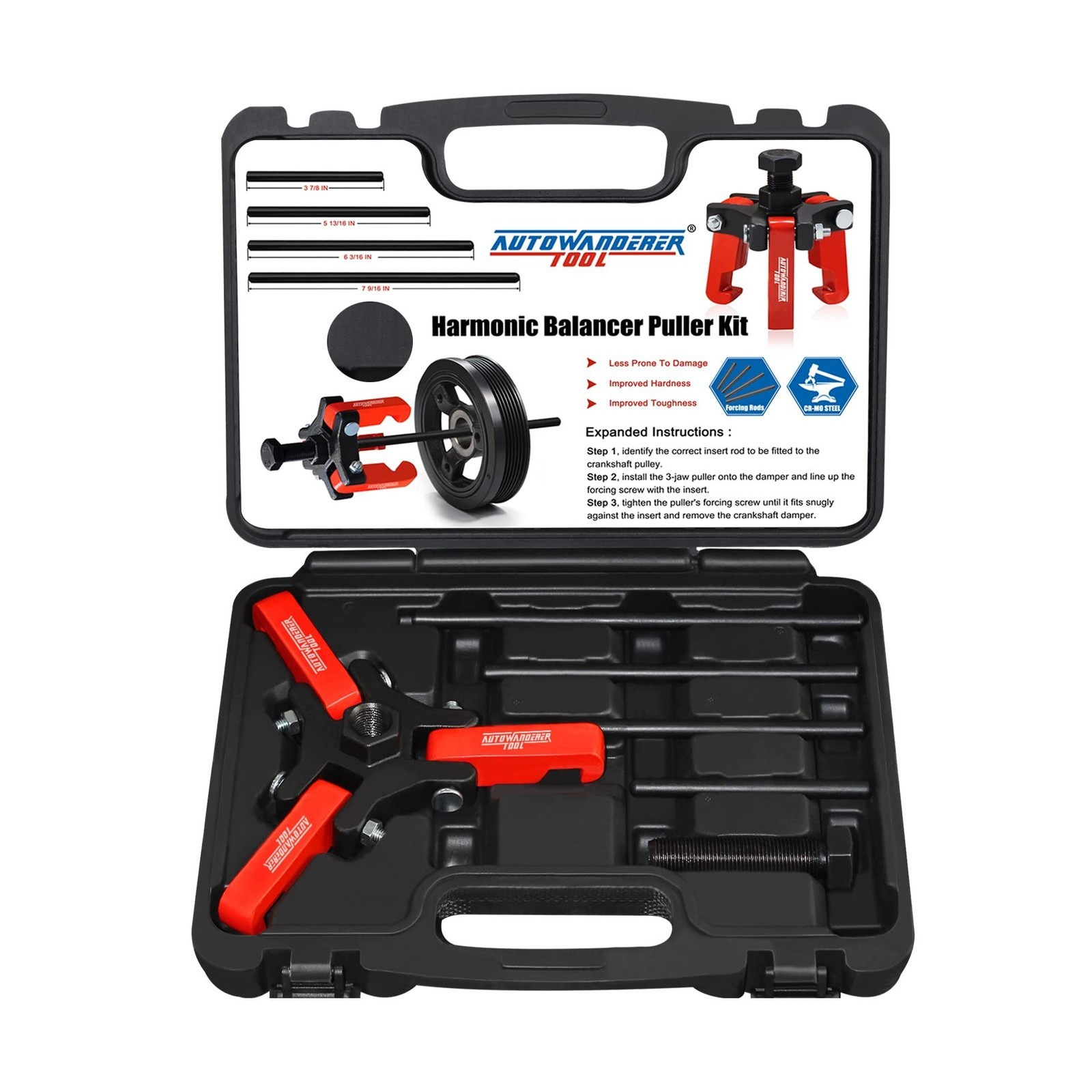 AutoWanderer Tool Harmonic Balancer Puller with Adjustable 3-Ja... FAST USA SHIP