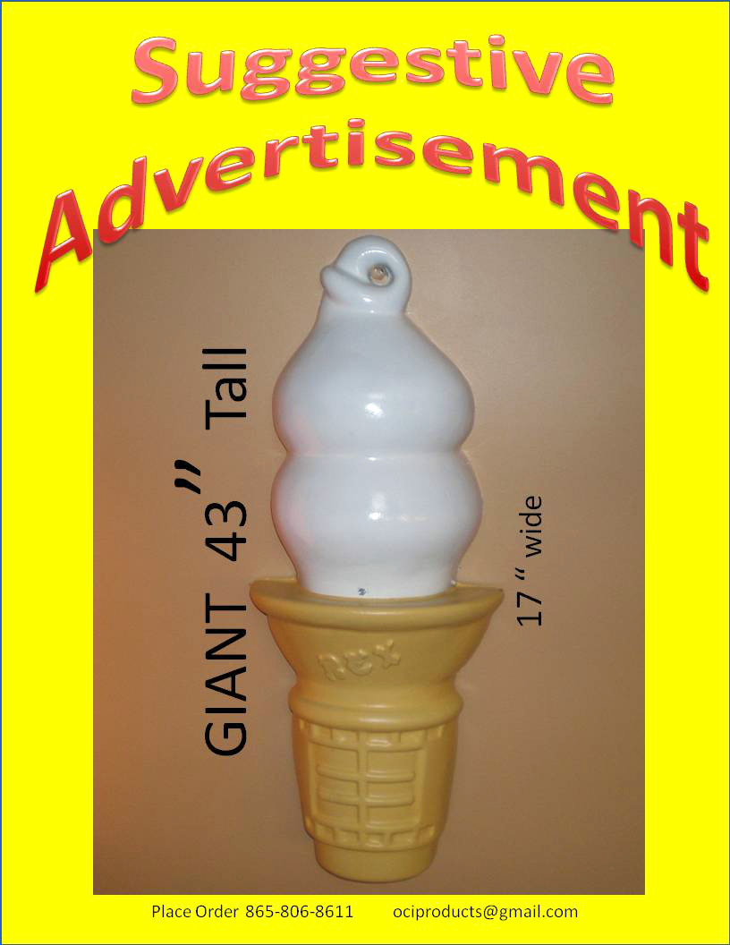 43 inch tall 17" wide 1/2 Ice Cream  Soft Serve Food Sign increase your sales y