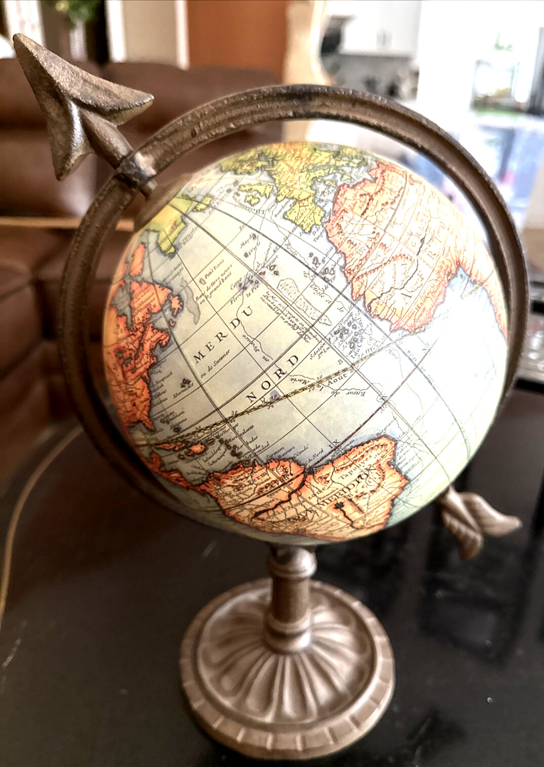 VTG World Globe Terrestre A Paris Robert De Vaugondy Style Olde World Cast Iron