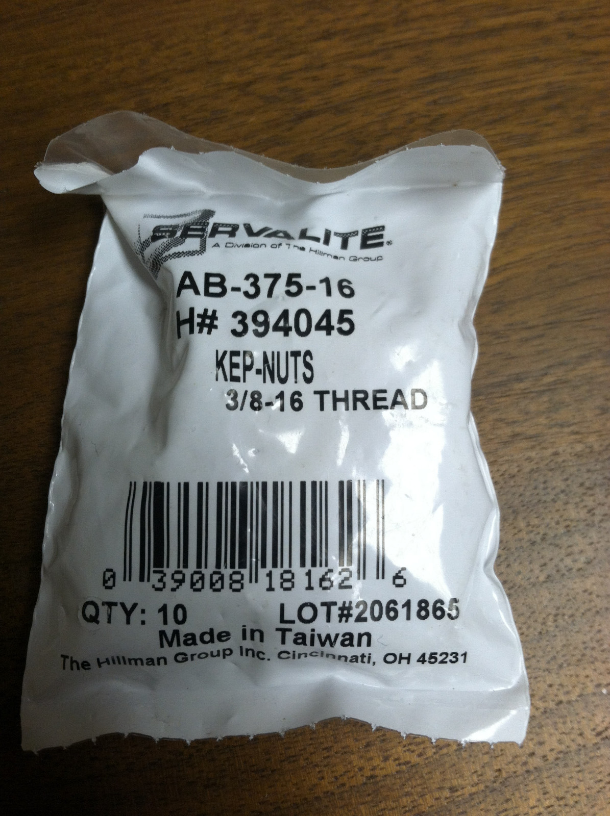 KEP NUT 3/8-16 THREAD PACK OF 10 ZINC PLATED STEEL
