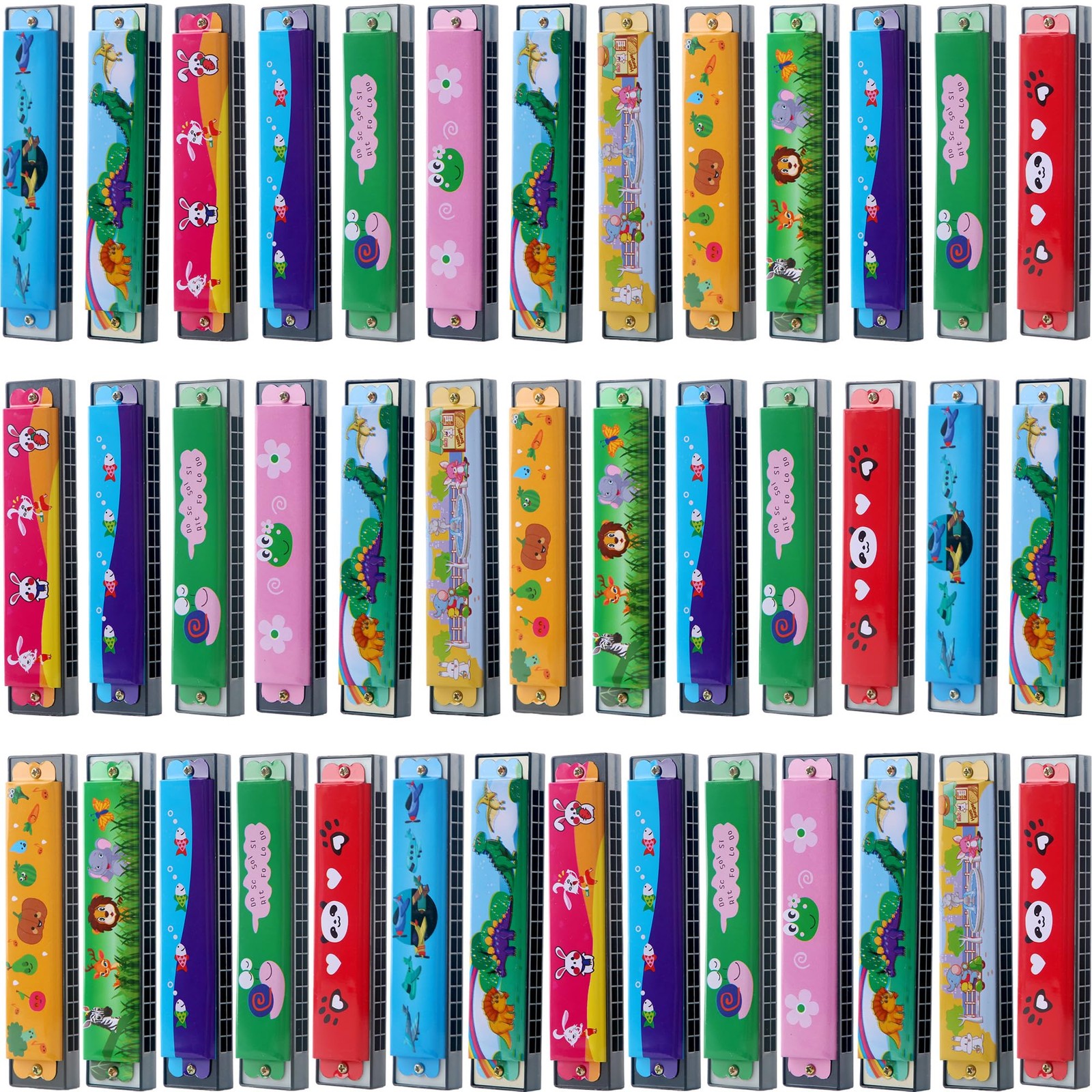 64 Pcs Kids Cartoon Harmonica Toy, 16-Hole Musical Instrument, Bulk