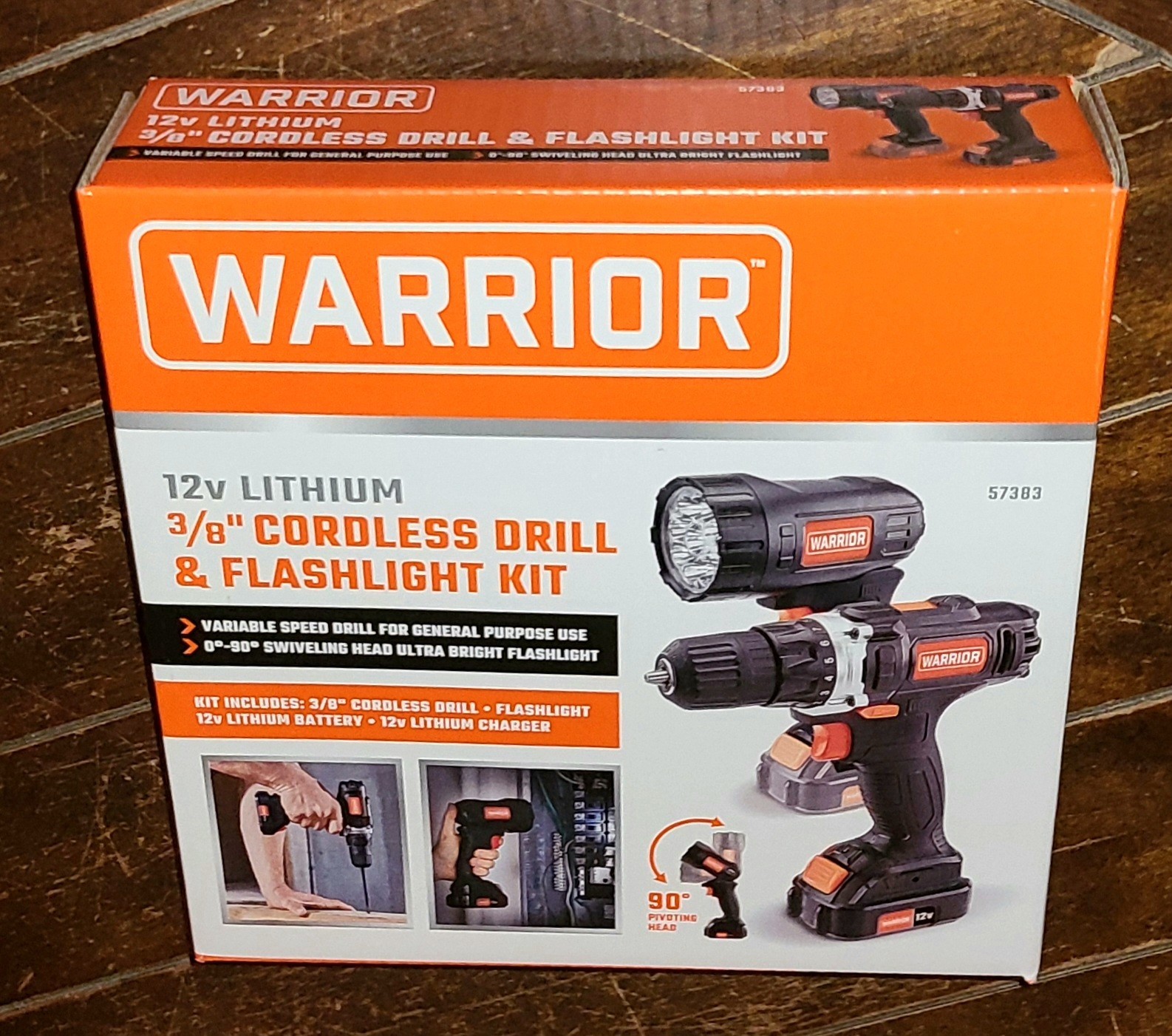 Warrior 12V Cordless 3/8" Drill & Flashlight Kit w/Battery & Charger! #57383