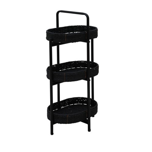 Small Handwoven Side Tables 3-Tier Oval Organizer Portable Storage Shelf