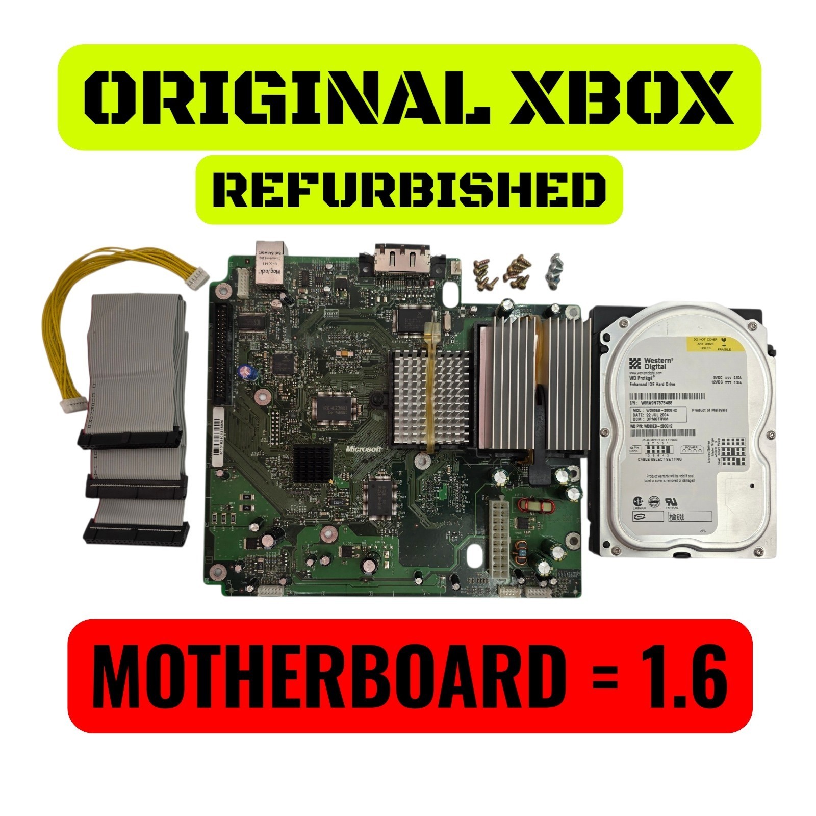 Original Microsoft OG Xbox 1.6 Motherboard + HDD NEW Caps & more REFURBED TESTED