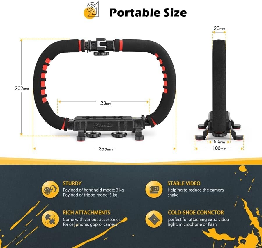 Camera Smartphone Stabilizer, Handle Grip Handheld Video Rig, Compatibility with