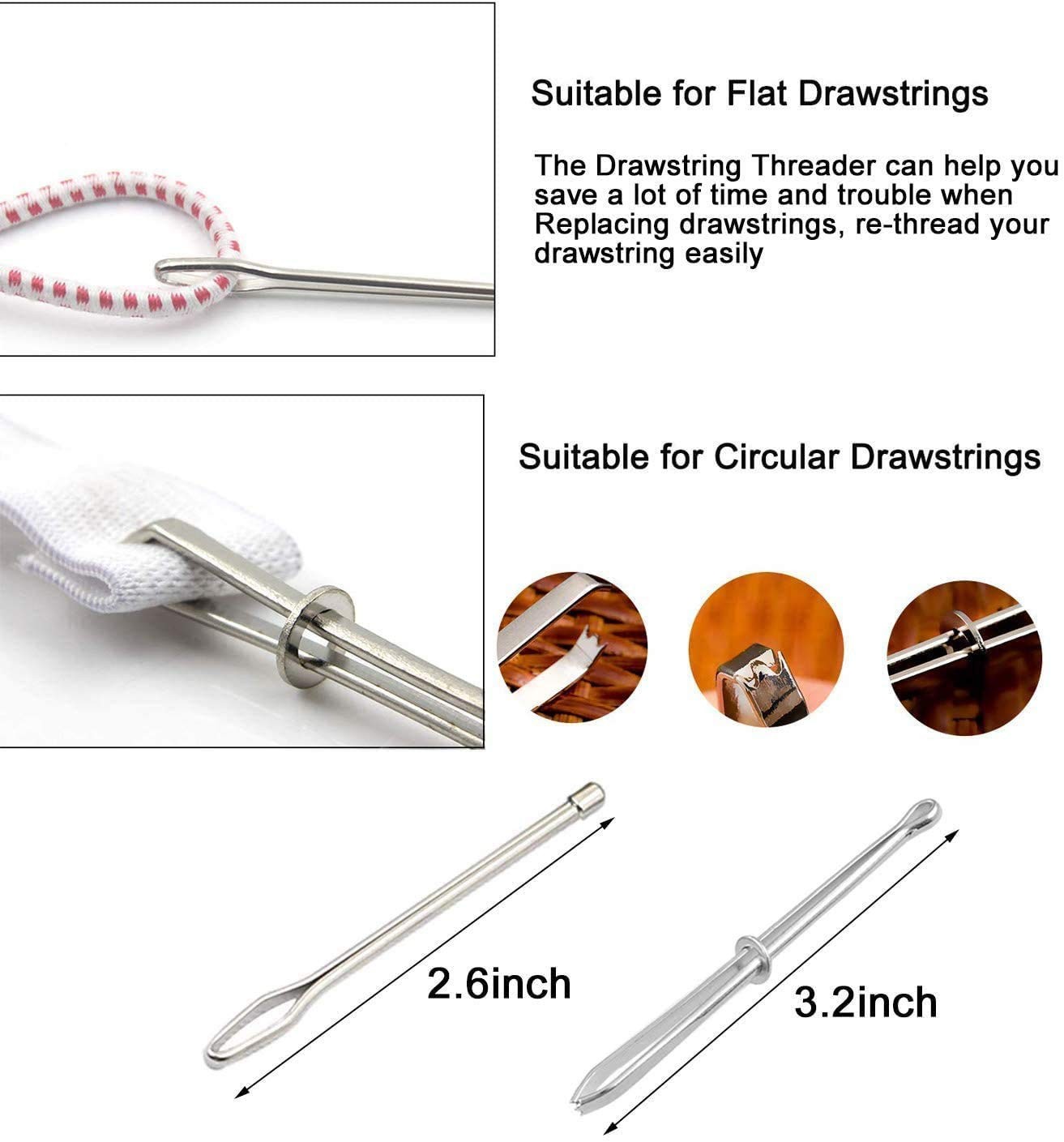 12 Pieces Drawstring Cords Flat Drawstrings with Easy Threaders for Sweatpant...