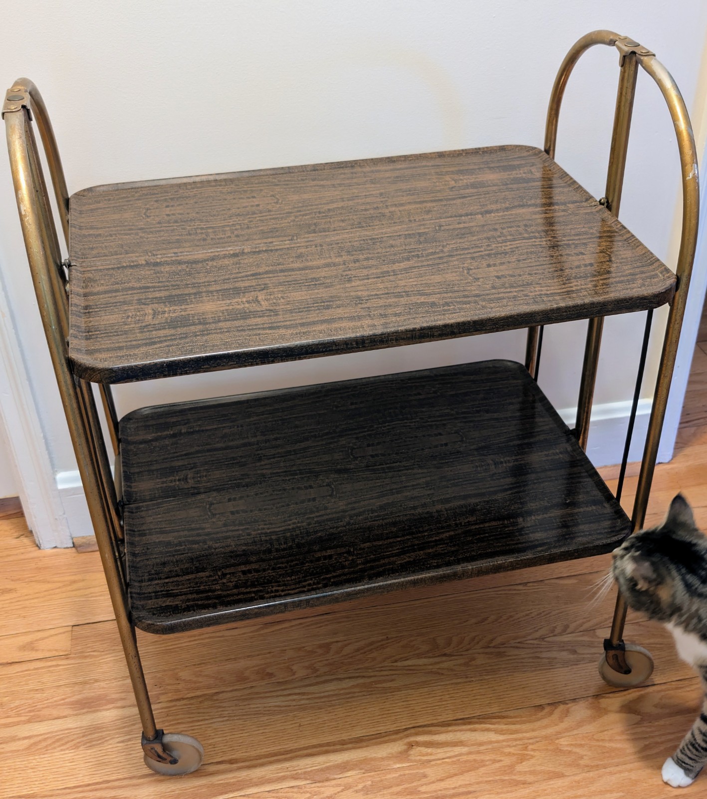 Beautiful Vintage Fold N Roll Versa-Table 2 Tier Rolling Cart Foldable Metal