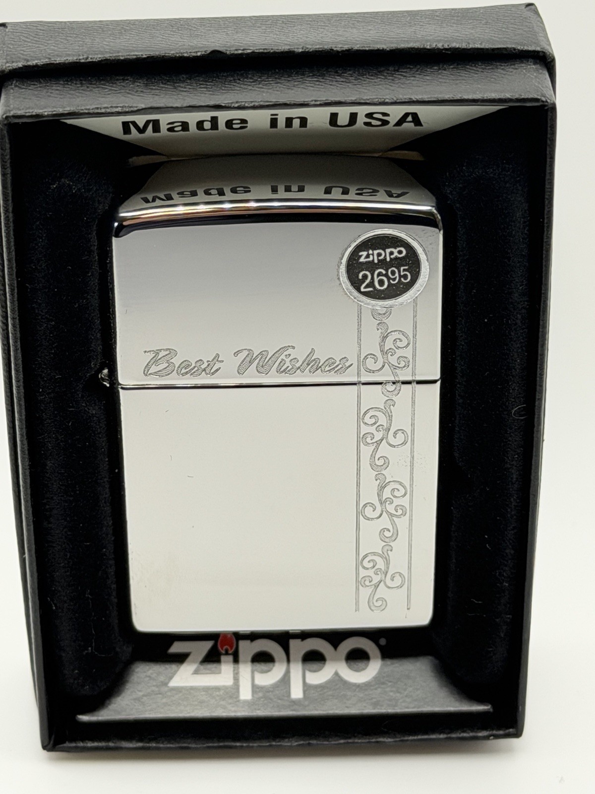 Vintage 2011 Best Wishes Scroll High Polish Chrome Zippo Lighter New B8