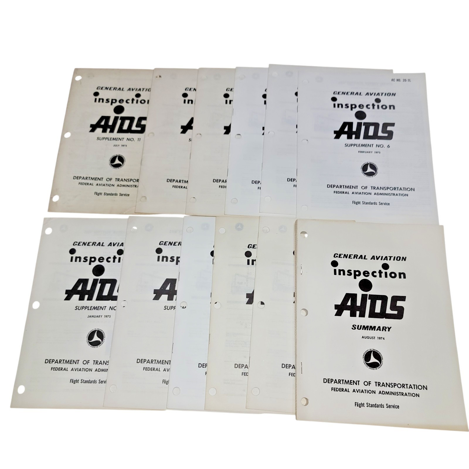 1974 - 1975 FAA General Aviation Inspection Aids Summary Booklets Lot DOT