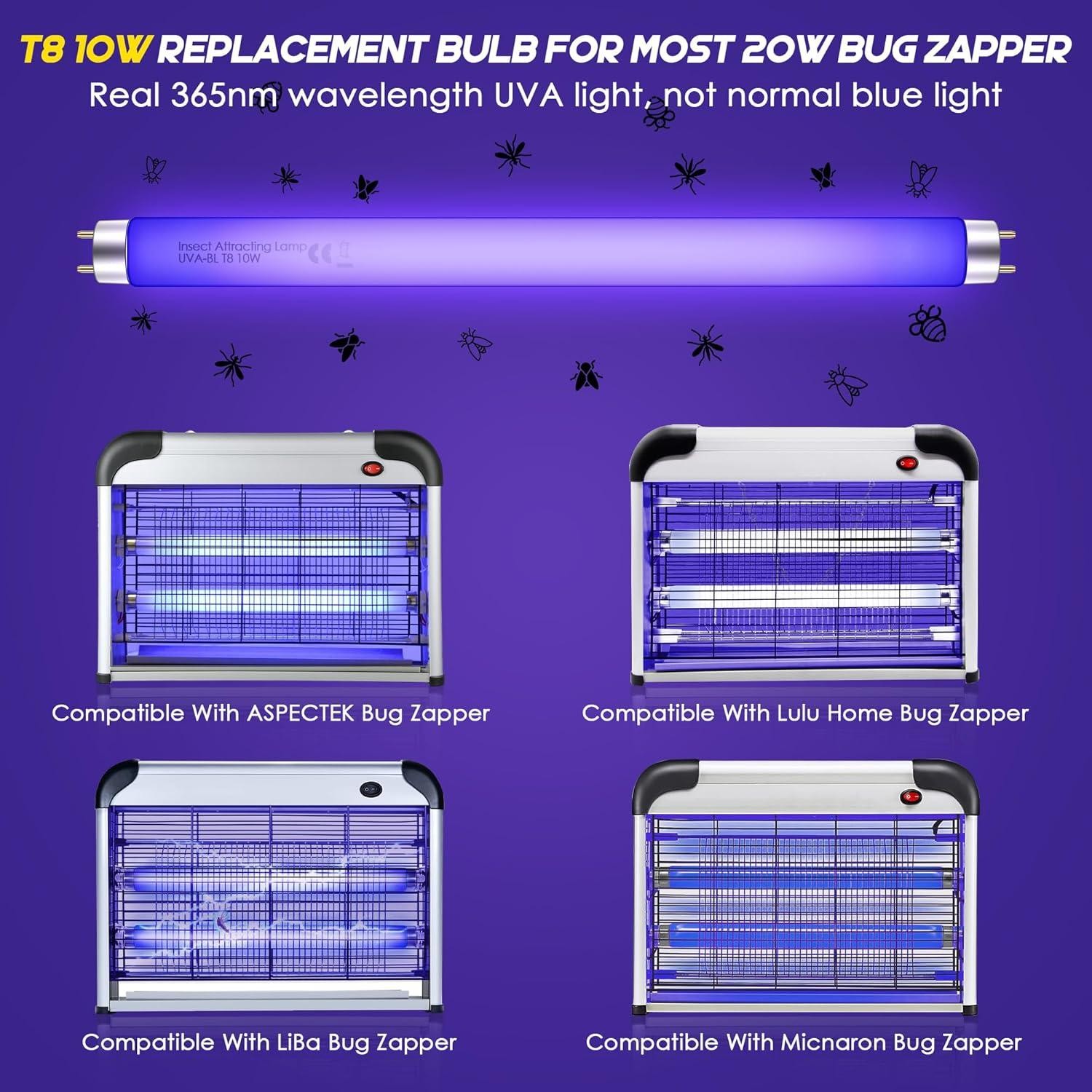 Qualirey 10 Pack Bug Zapper Replacement Light Bulbs 10w for 20w Indoor Bug Zappe