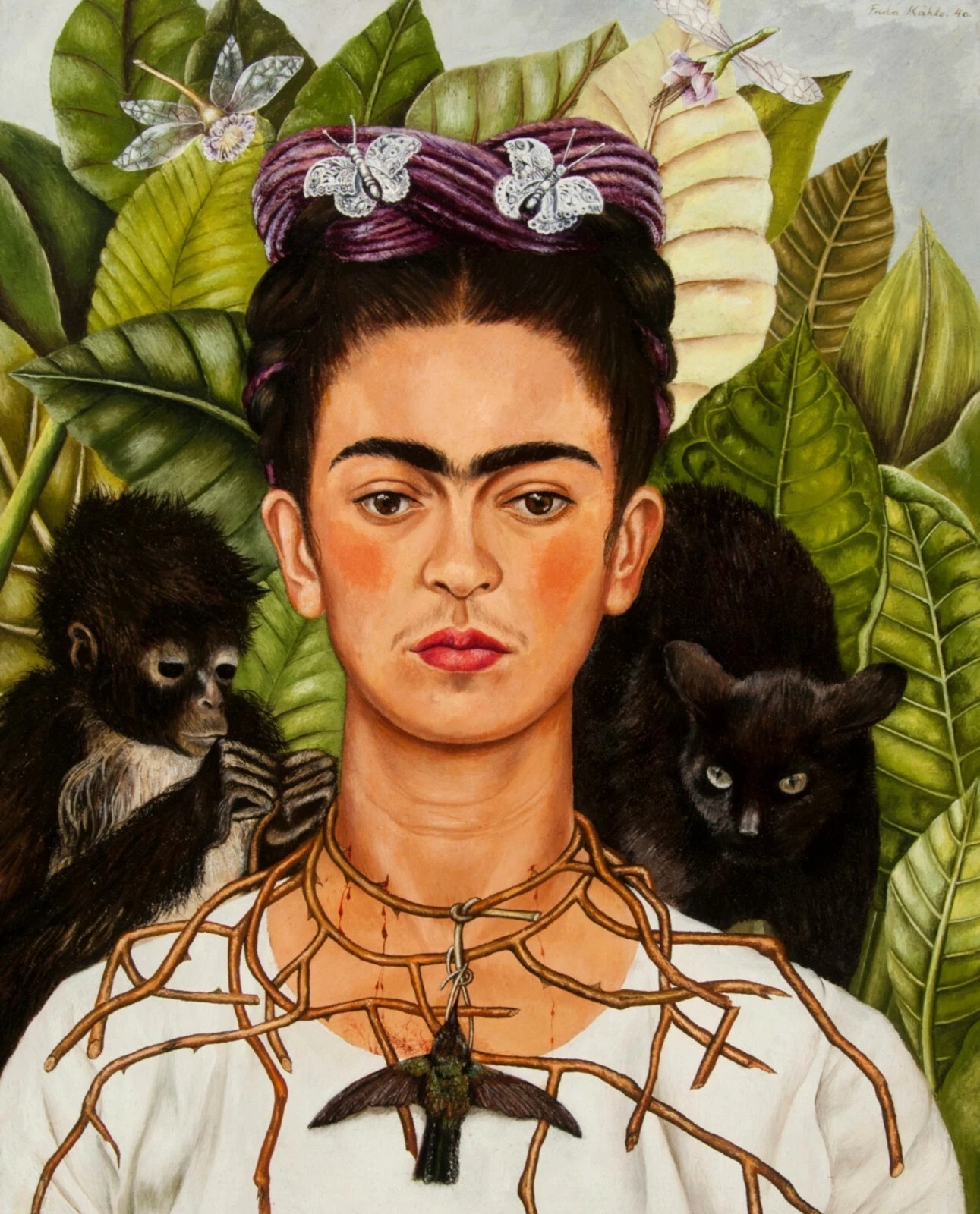 Frida Kahlo, Self-Portrait with Thorn Necklace and Hummingbi wall Art Home Decor