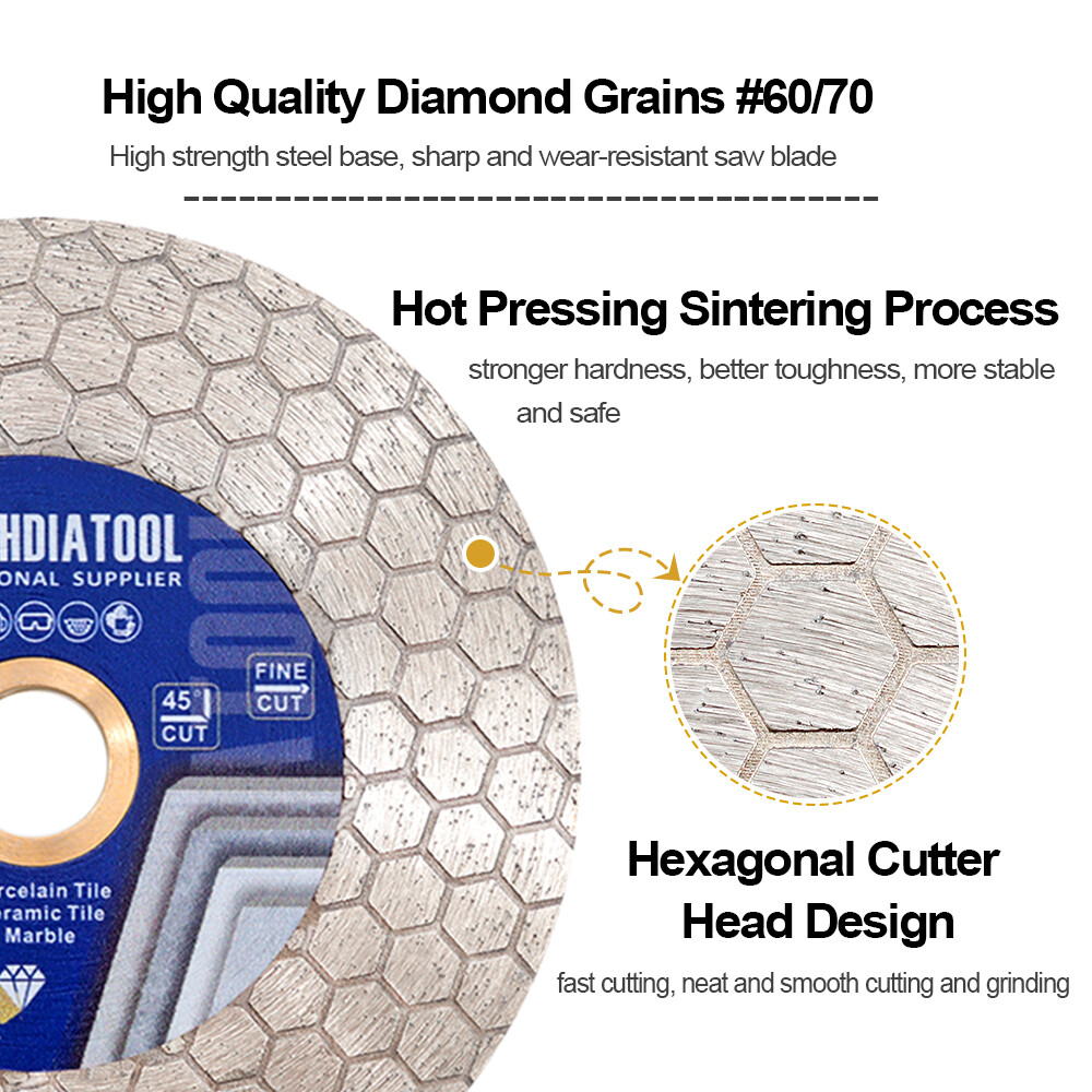 SHDIATOOL 5pcs 4"/105mm Diamond Cutting Disc Hexgon Double Sided Grinding Wheel