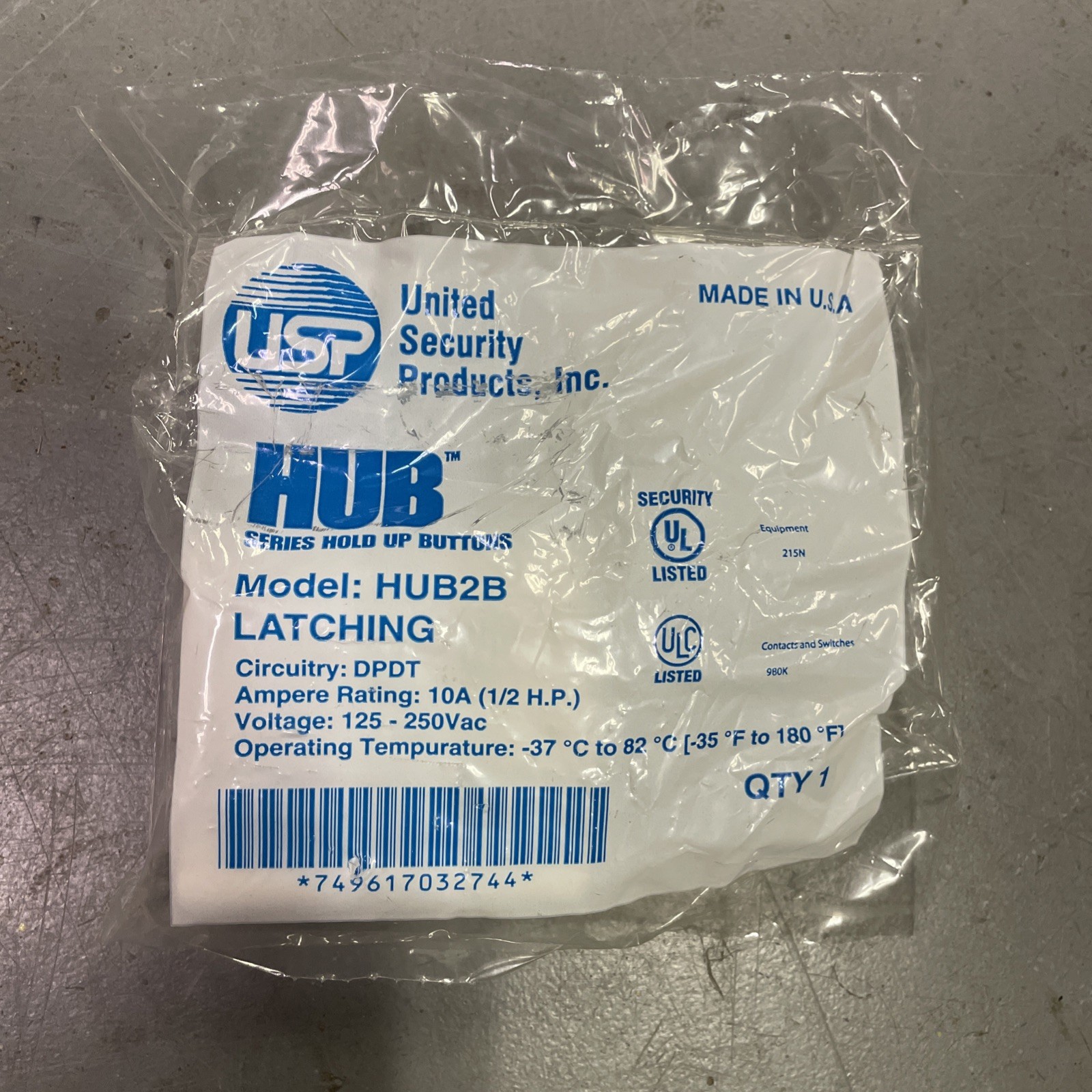 United Security Products HUB2B Hold Up Button Latching DPDT 10A 2100 NEW/sealed