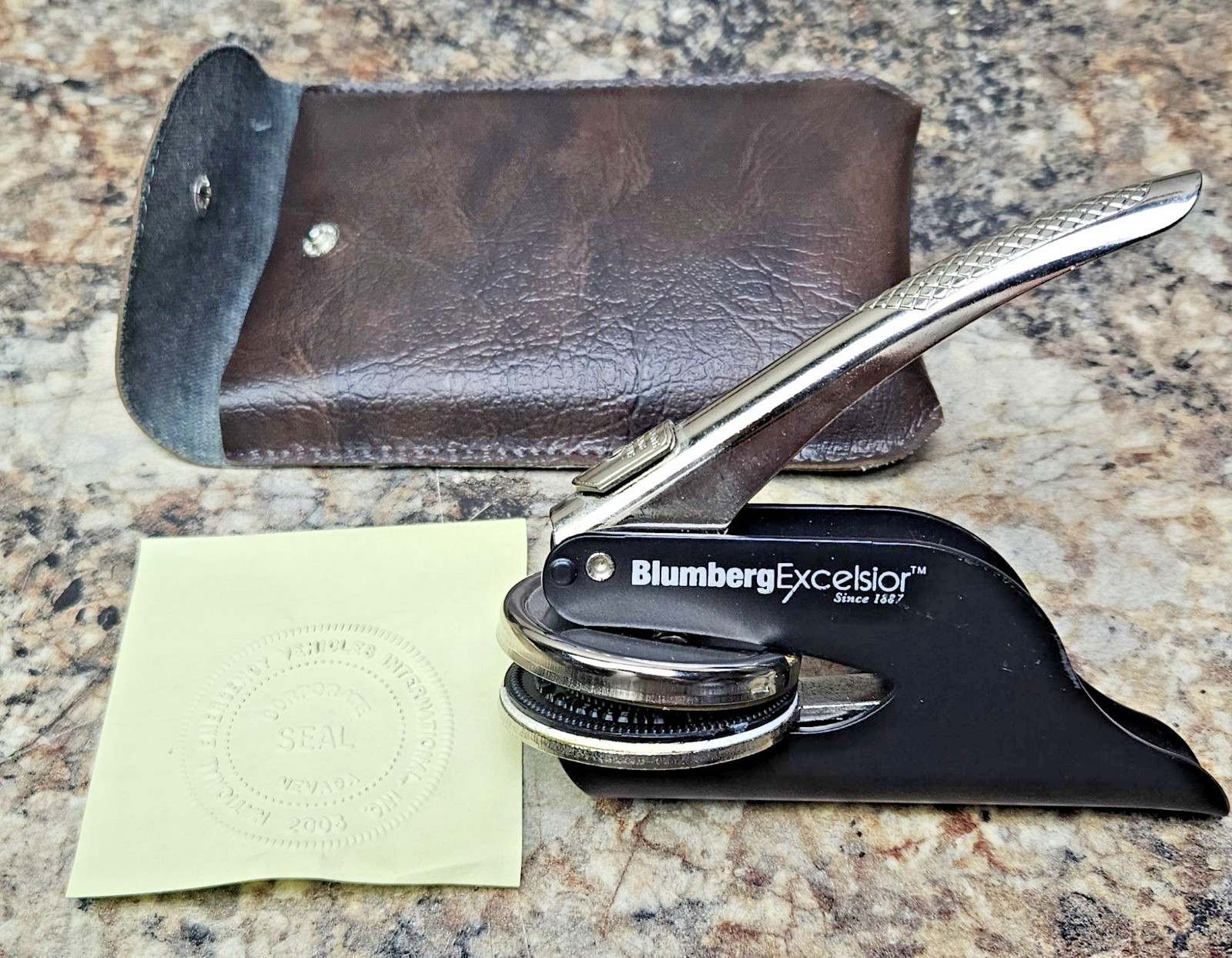 Blumberg Excelsior Notary Embosser Stamp National Emergency Vehicles Inc