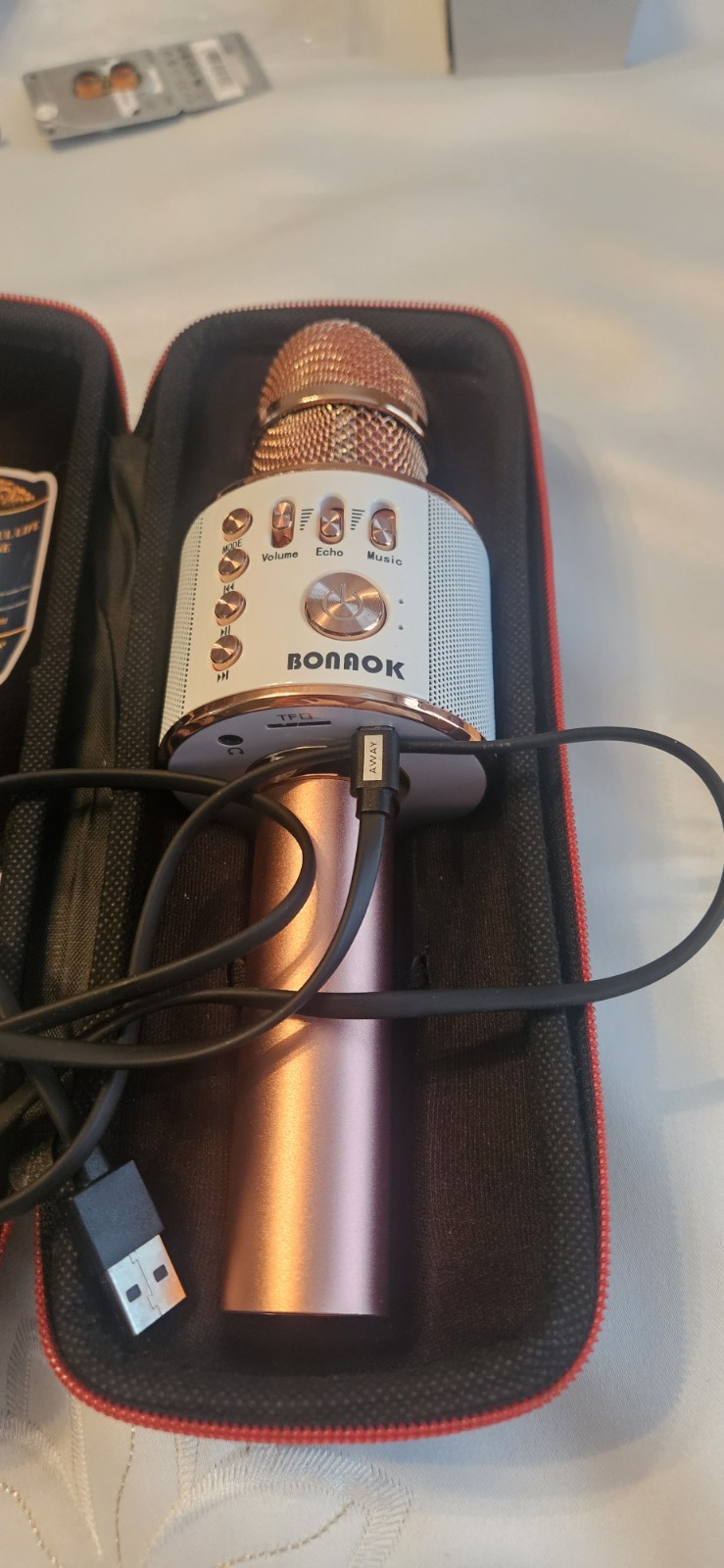 BONAOK Wireless Bluetooth Karaoke Microphone – Rose Gold w/ Case & Cables