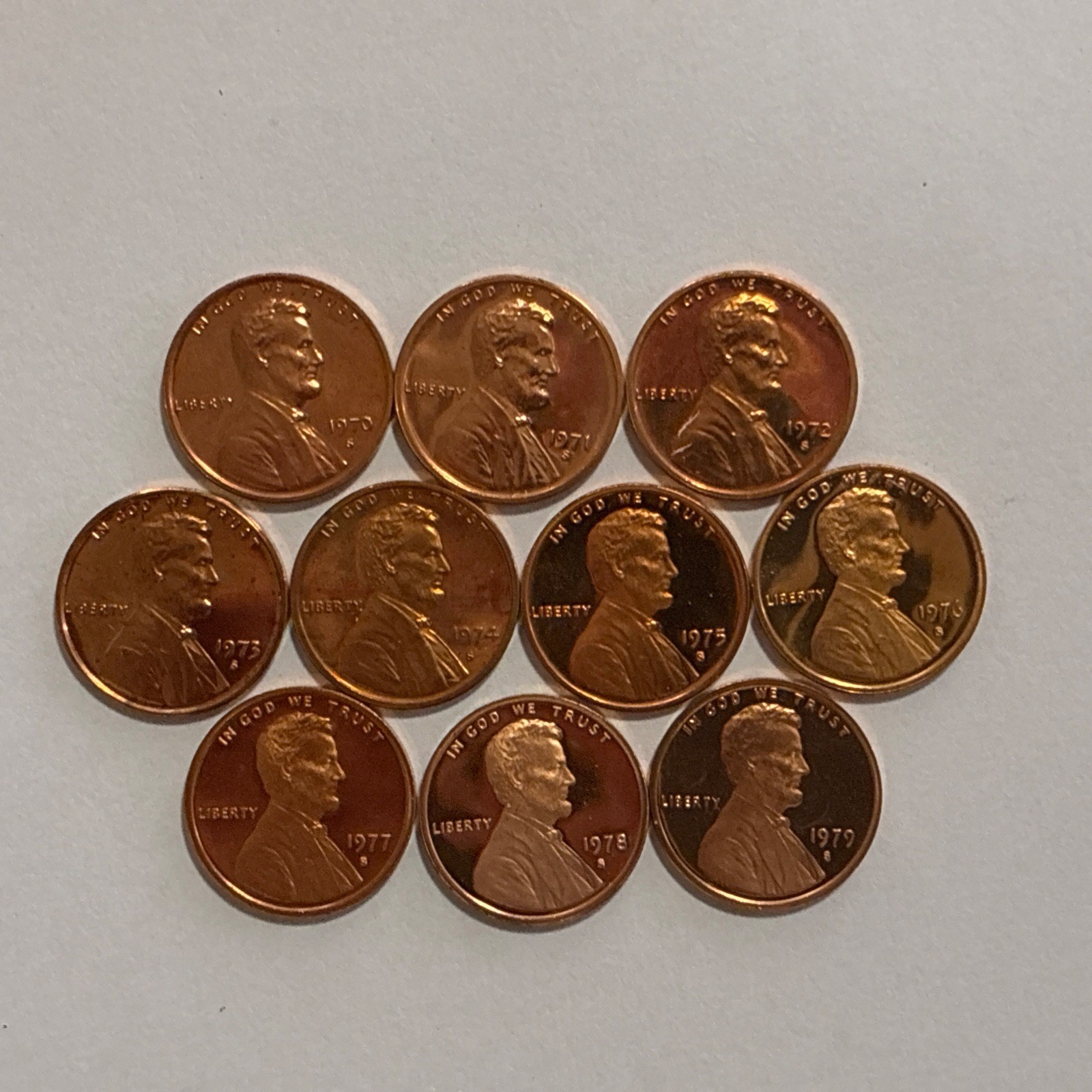 1970-1979 S LINCOLN PENNYS- Gem Proof - DIRECTLY FROM PROOF SETS - MINOR ISSUE