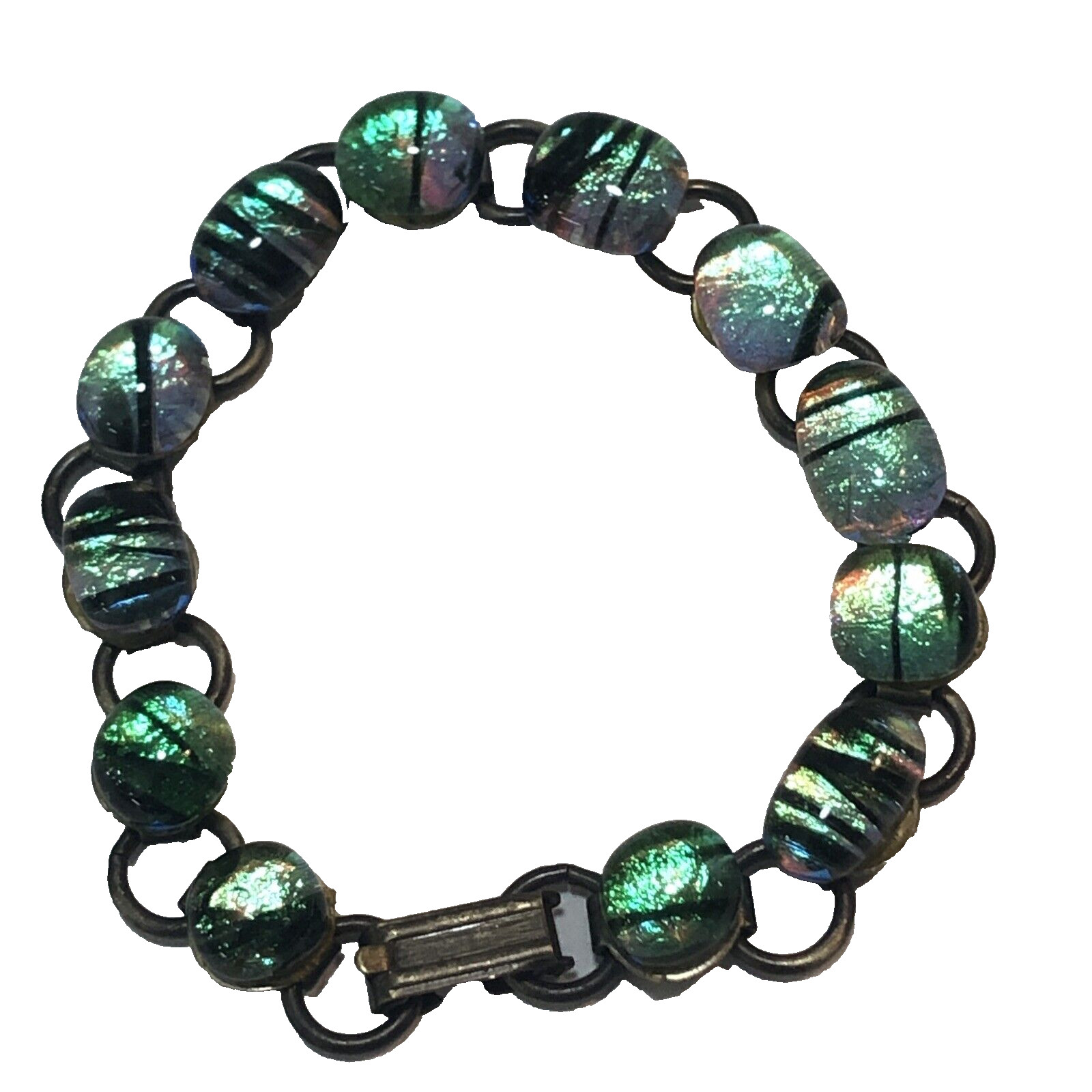 Dichroic Fused Glasses Handcrafted Link Bracelet Colorful 7 3/4"