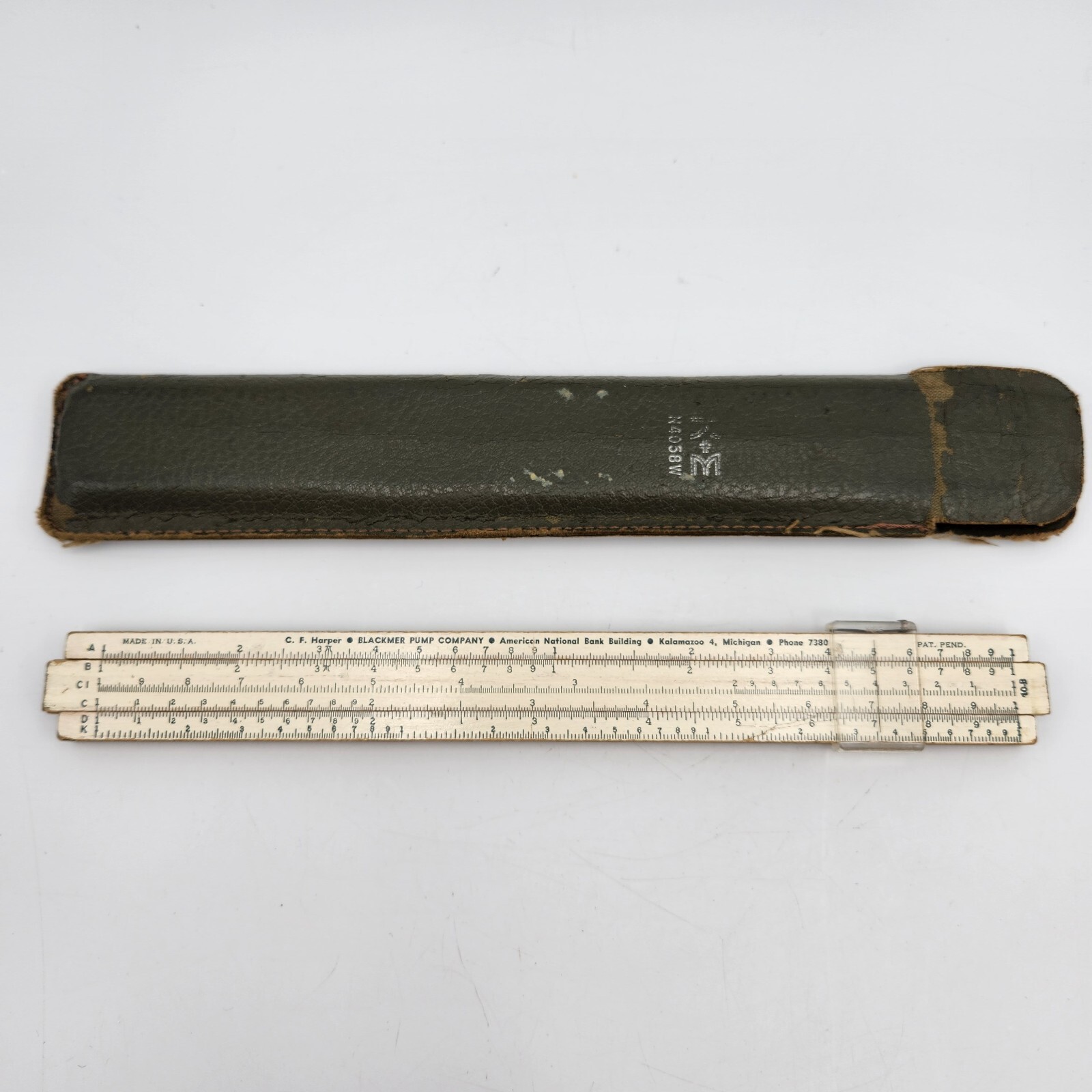 Vintage Advertising Wooden Slide Rule 10 1/4 Inch C F Harper Blackmer Pumps