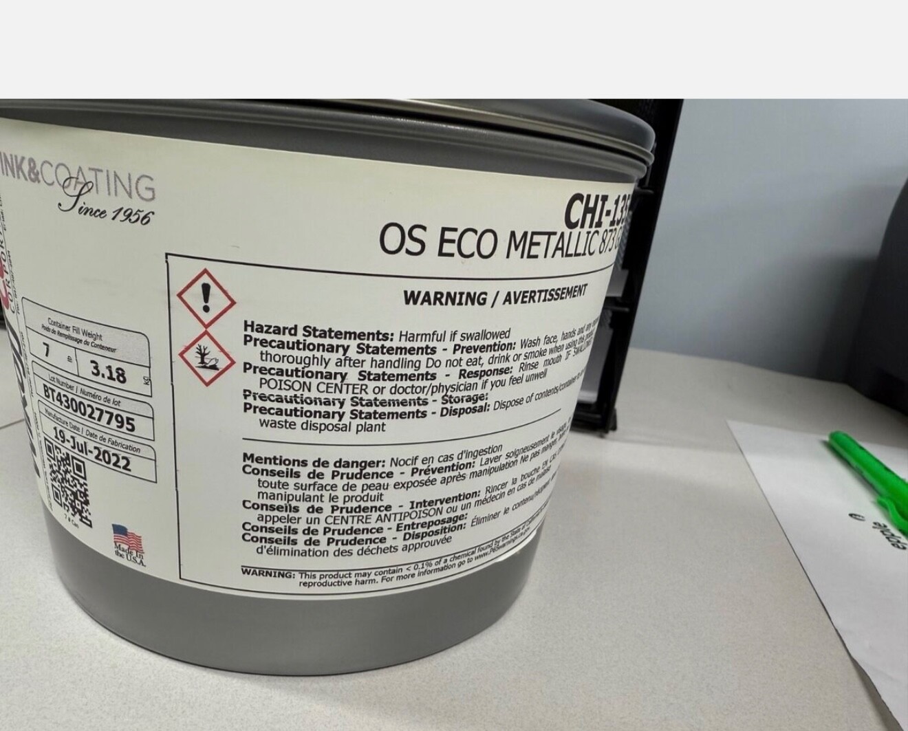 873 GOLD OFFSET INK (RUNS GREAT) LARGER VACUUM PACKED 7lb can 400lb available
