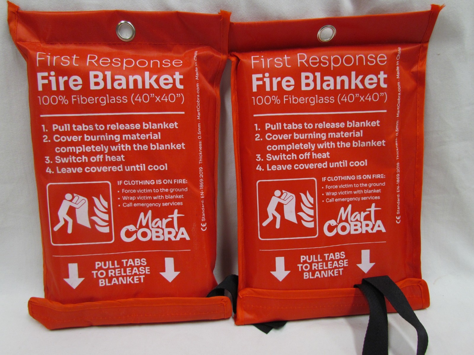 Lot of 2 Mart Cobra First Response Fire Blanket | 100% Fiberglass 40" x 40" NEW