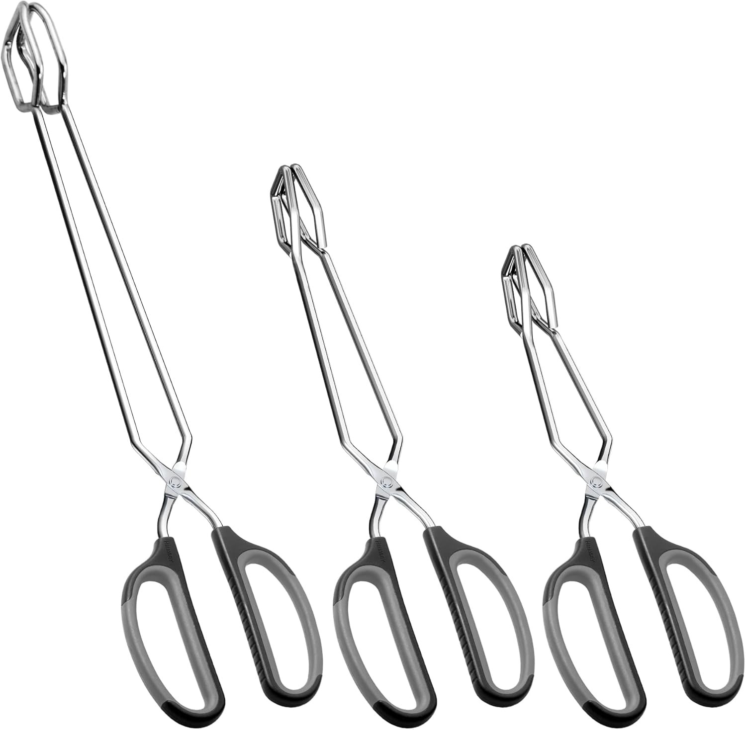 Stainless Steel Scissor Tongs Cooking Tongs Set, Set of 3 (Black Handle