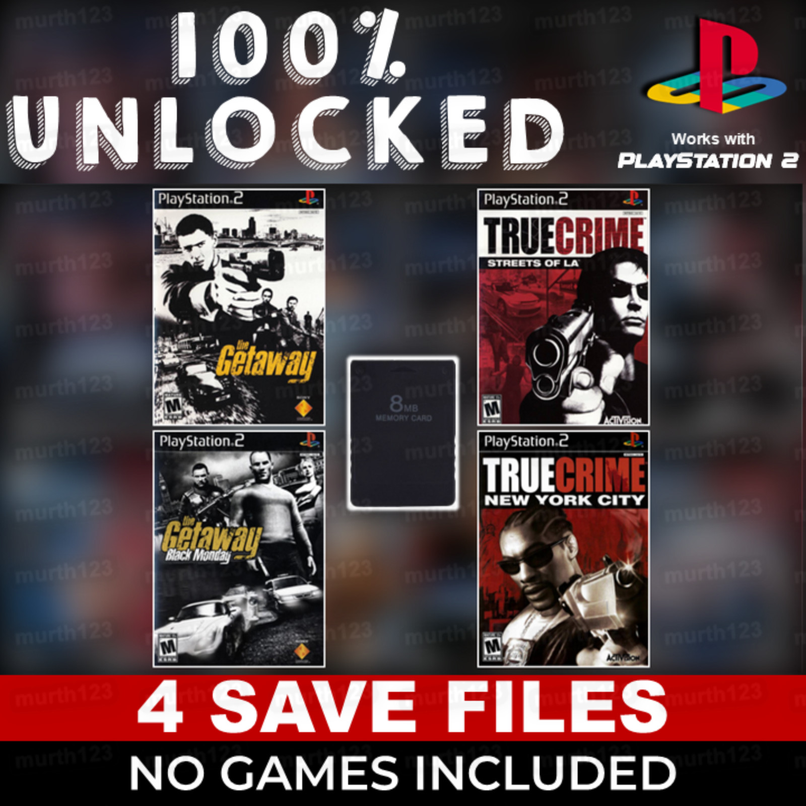 Getaway Black Monday True Crime Street of LA NY PS2 Memory Card 100% Beaten