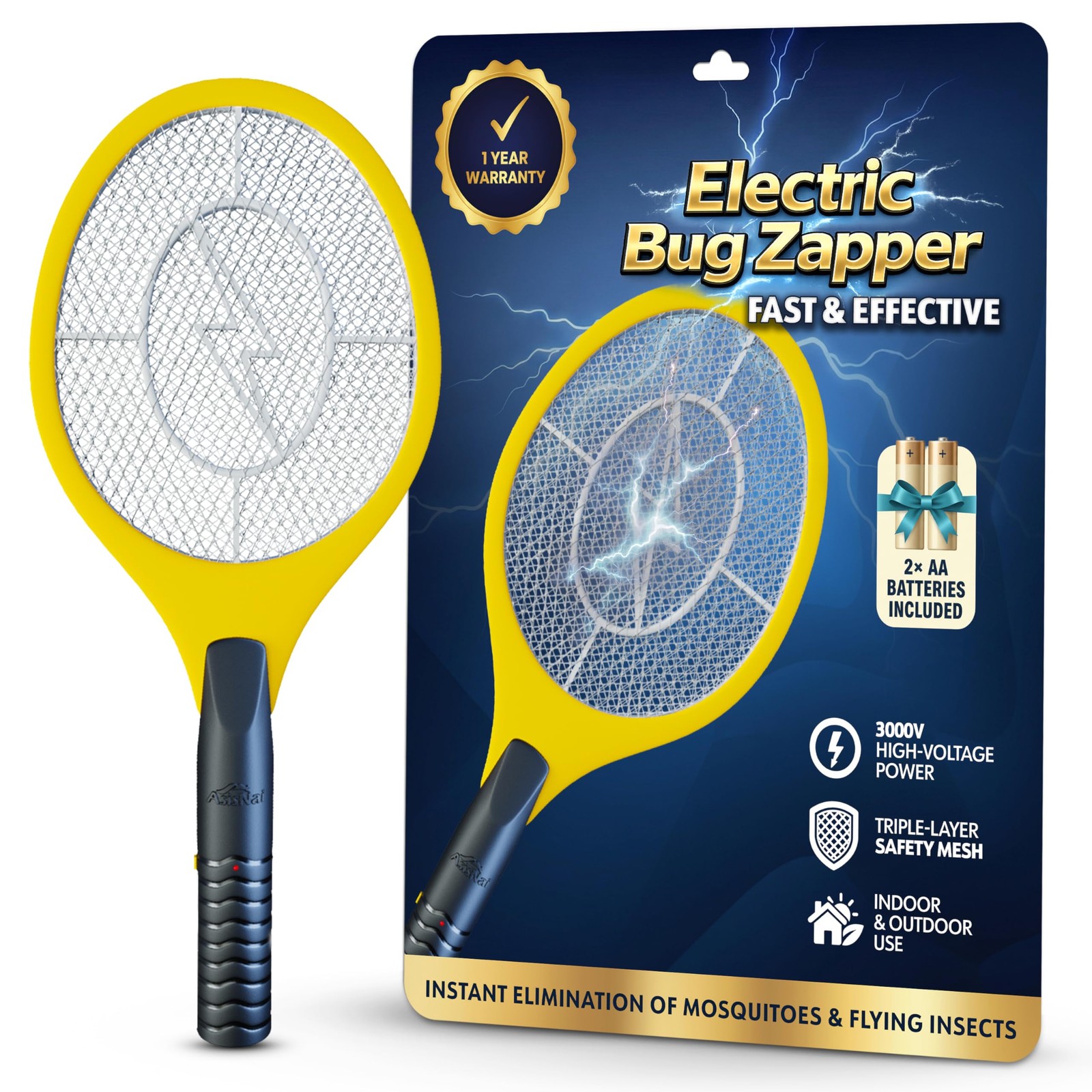 Bug Zapper Racket, Electric Fly Swatter for Mosquitoes, Flies, and Flying Ins...